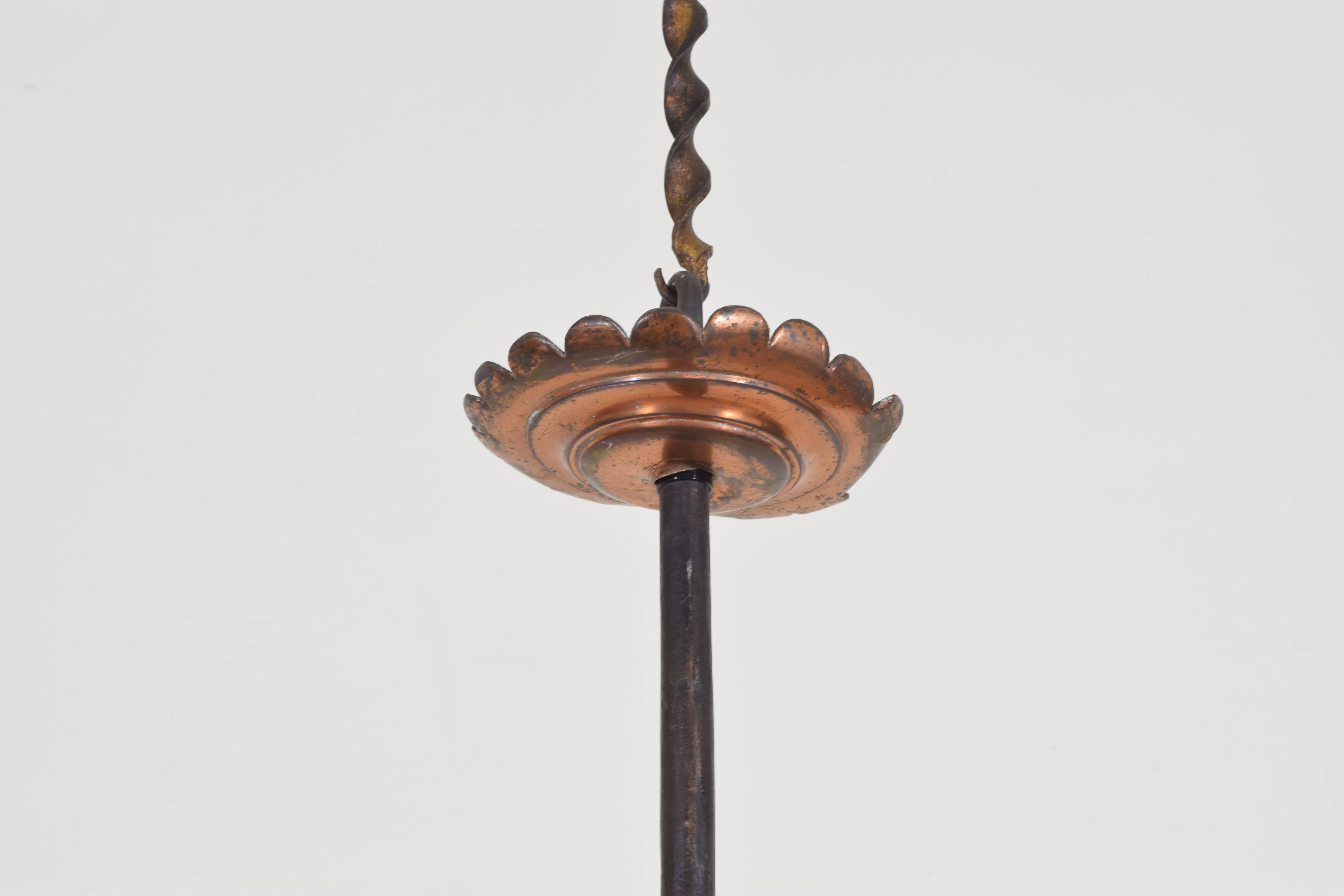 Italian Wrought Iron, Brass, and Glass Two-Light Billiards Fixture, 19th Century 1