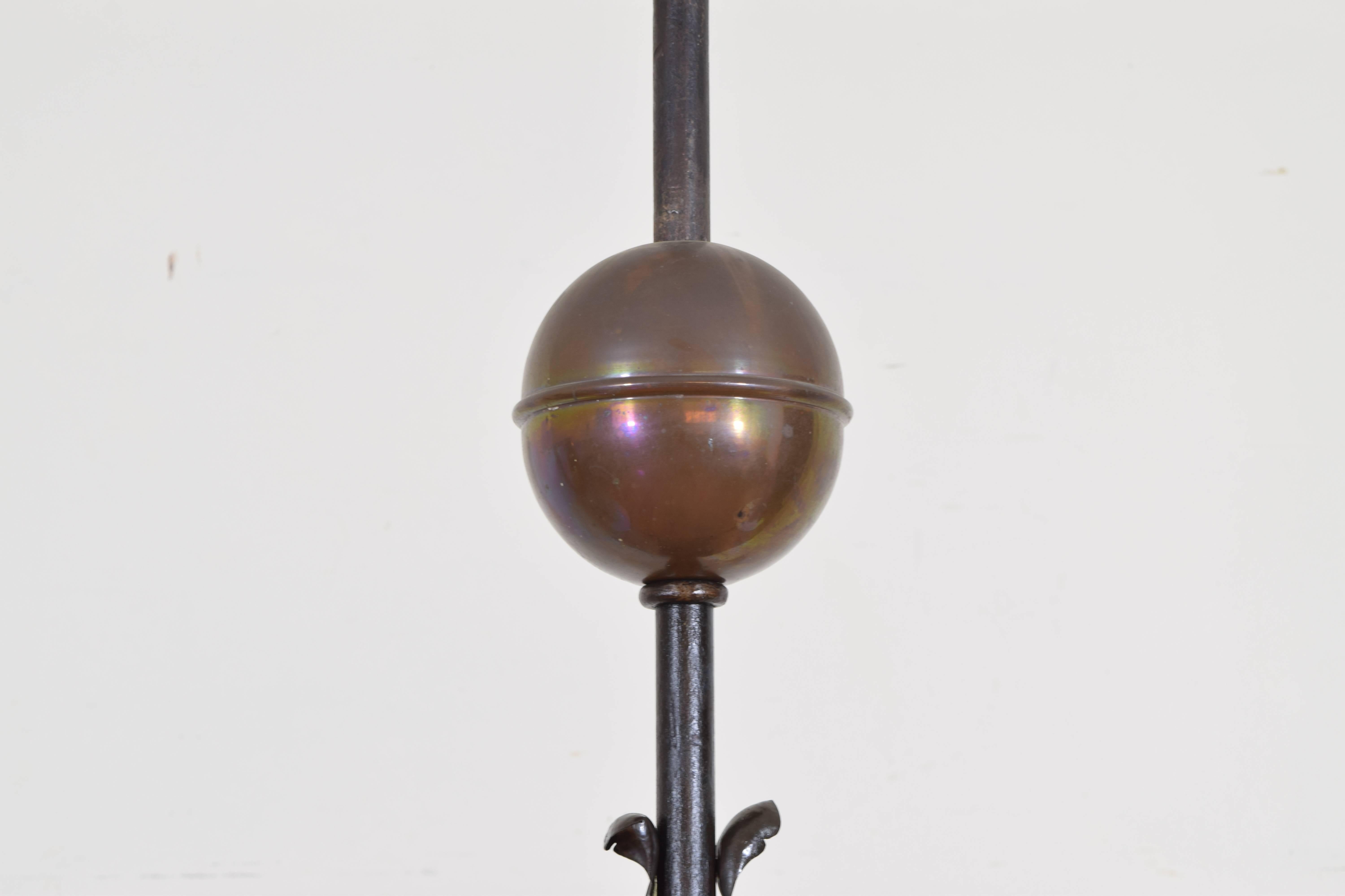 Italian Wrought Iron, Brass, and Glass Two-Light Billiards Fixture, 19th Century 2
