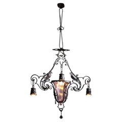 Araña italiana de hierro forjado de Carlo Rizzarda años 20