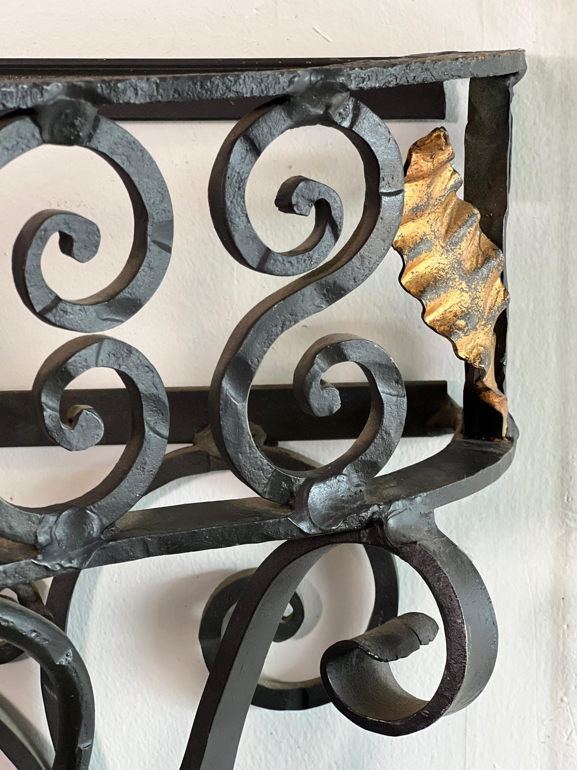 Italian Wrought Iron Console Table with Black Marble Top For Sale 6