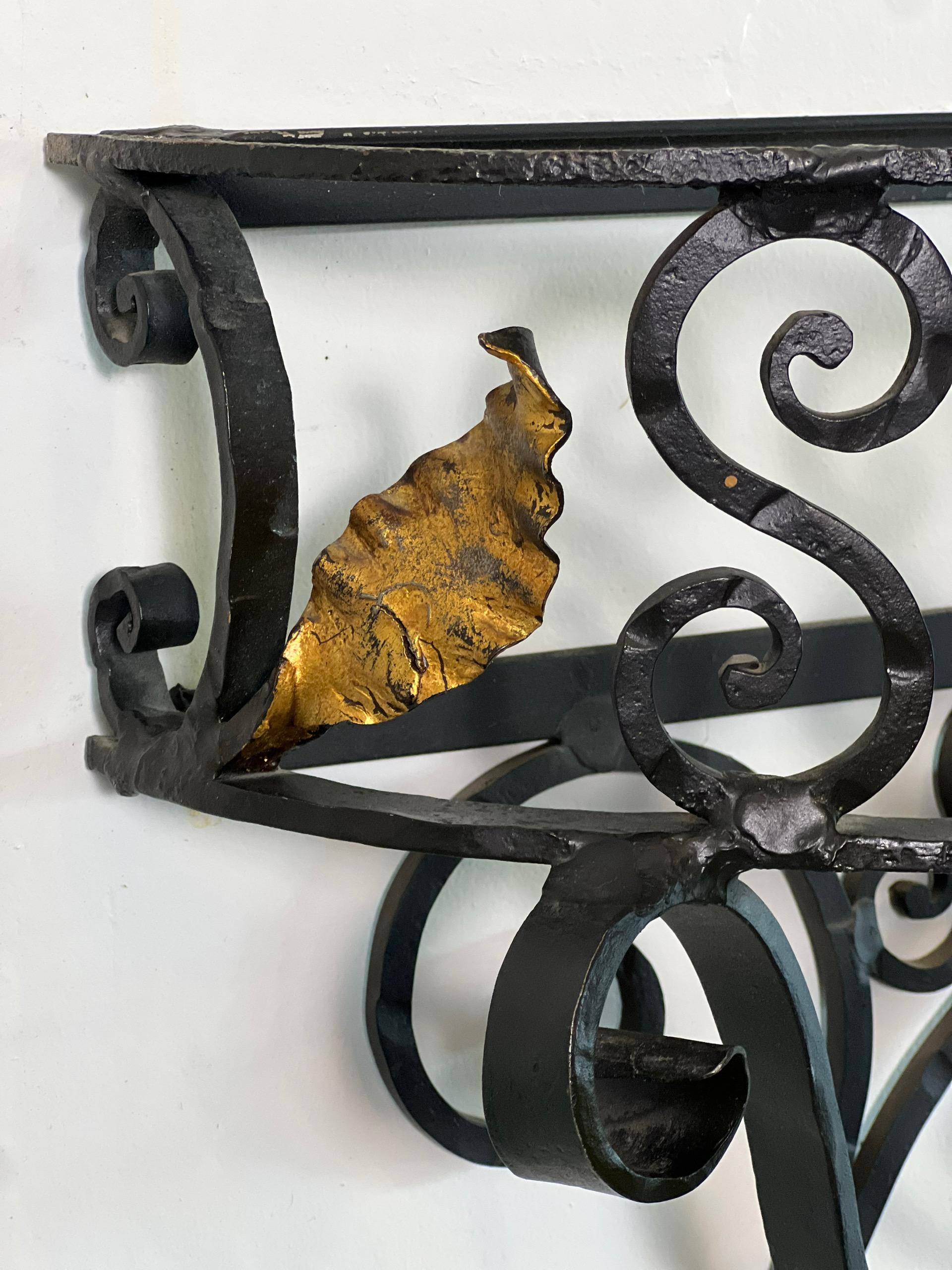 Italian Wrought Iron Console Table with Black Marble Top For Sale 7
