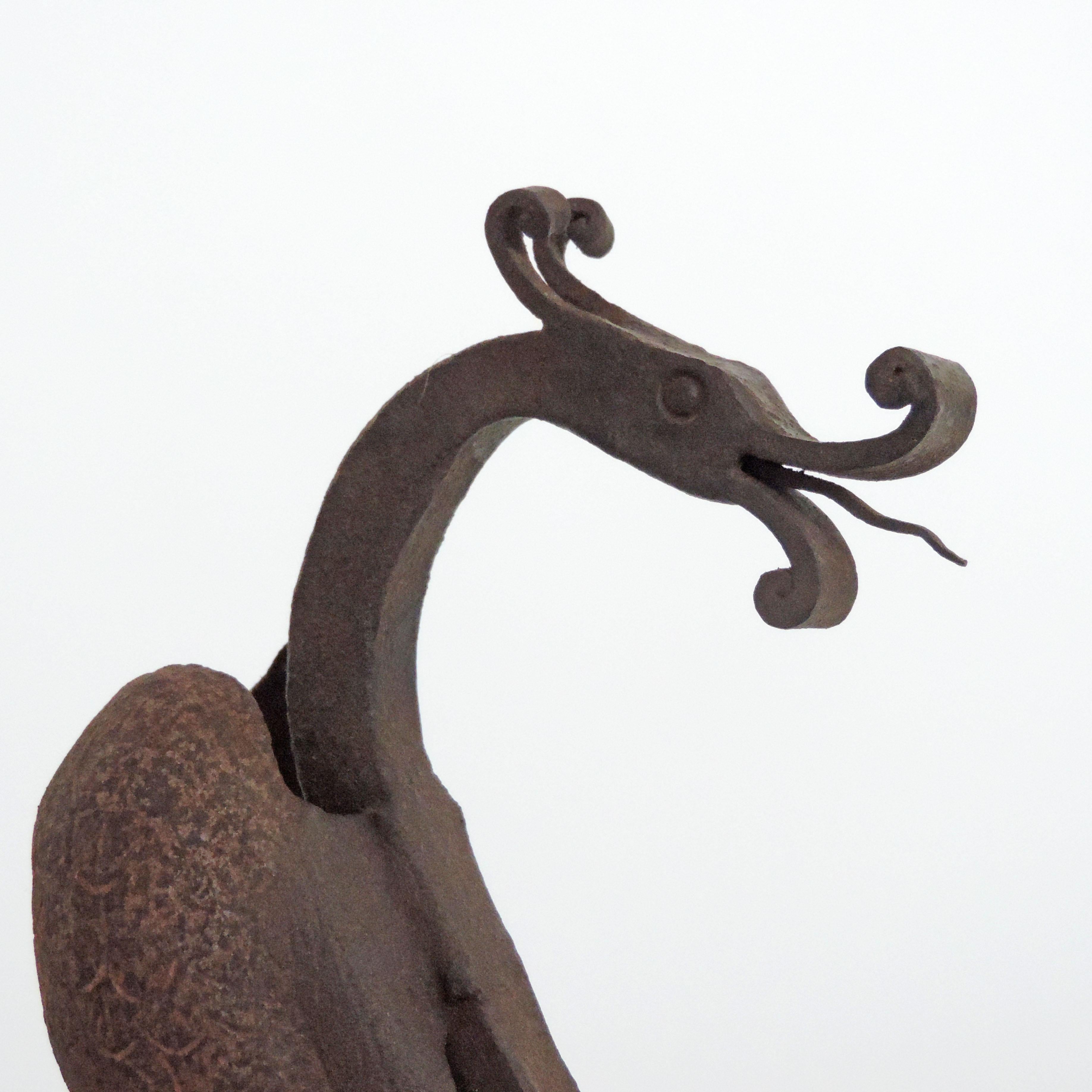 Arts and Crafts Italian Wrought Iron Dragon Andirons, 1900 For Sale