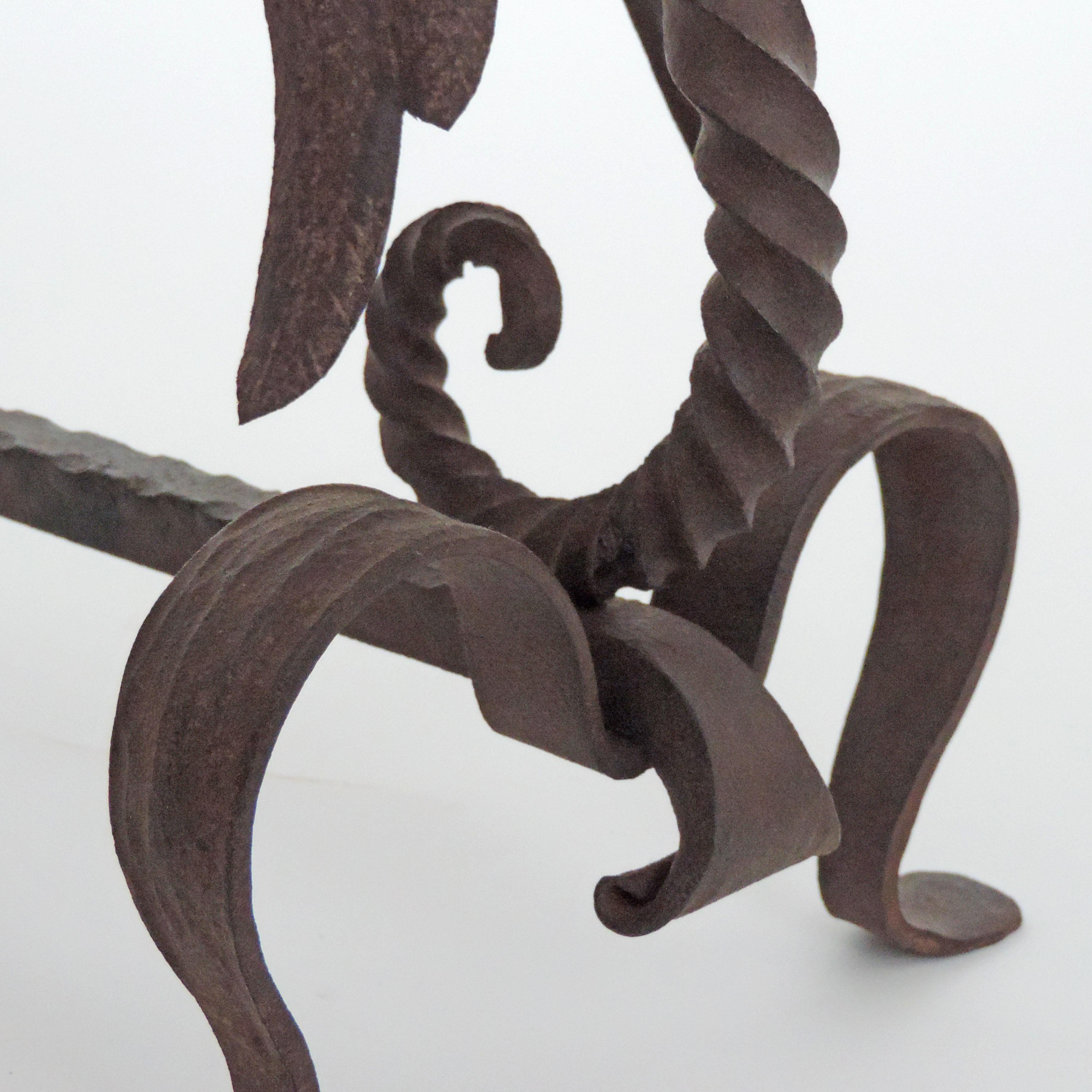 Italian Wrought Iron Dragon Andirons, 1900 In Good Condition For Sale In Milan, IT
