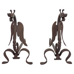 Italian Wrought Iron Dragon Andirons, 1900