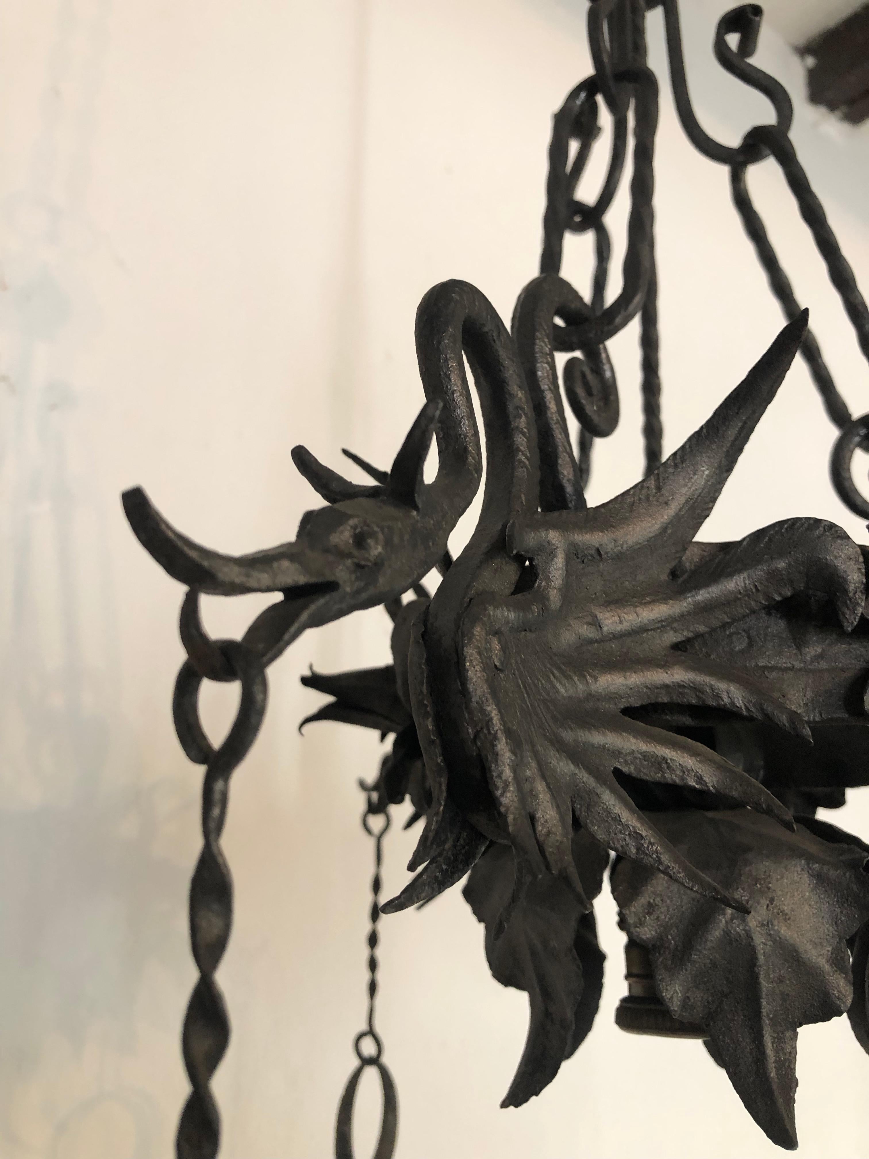 Alessandro MazzucoteIli Italian Wrought Iron Dragon Medieval Chandelier c 1890 For Sale 5