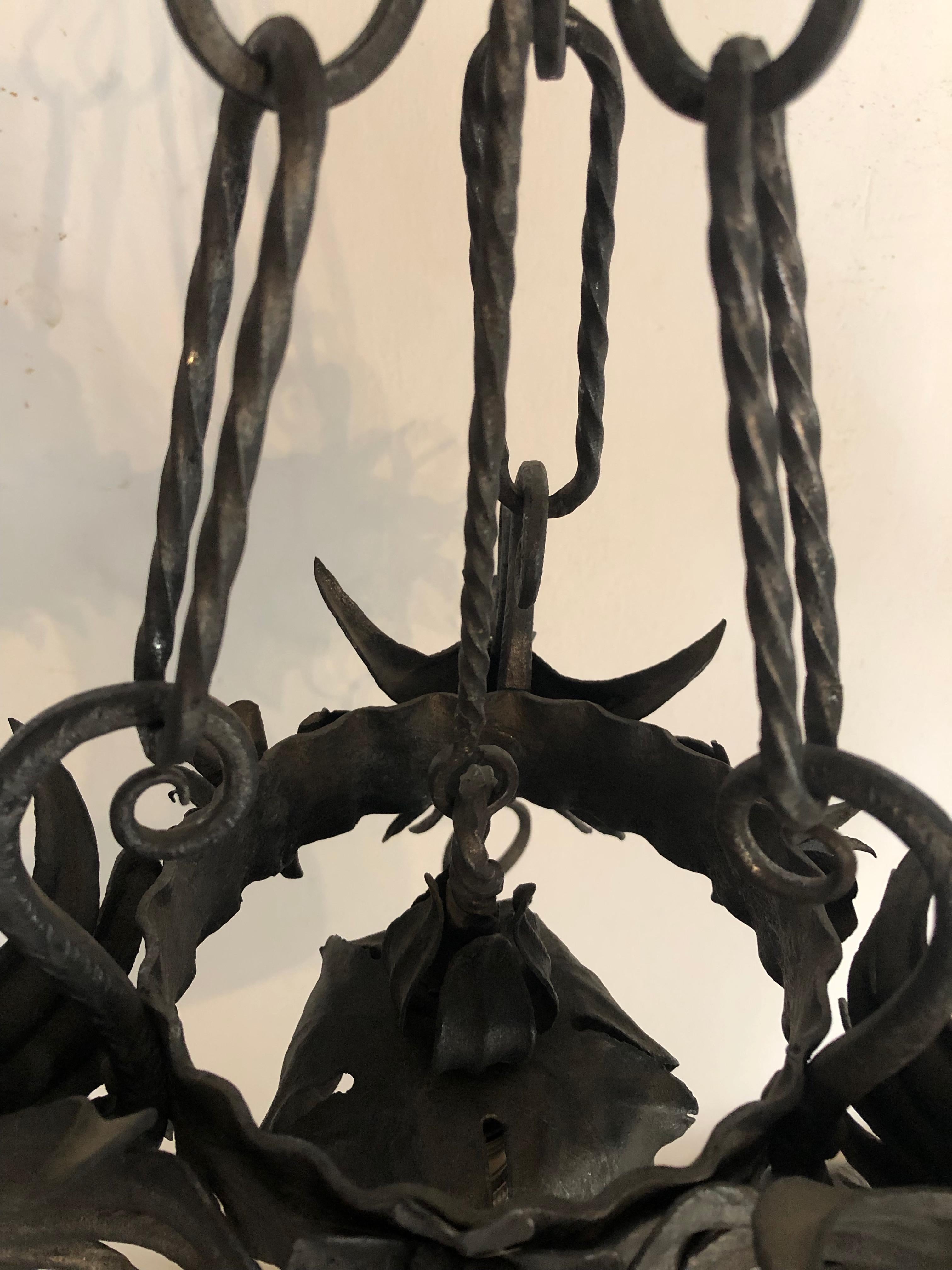 Alessandro MazzucoteIli Italian Wrought Iron Dragon Medieval Chandelier c 1890 For Sale 8