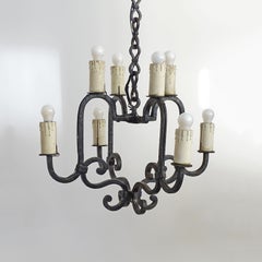 Lampada da soffitto rustica in ferro battuto italiana a otto luci