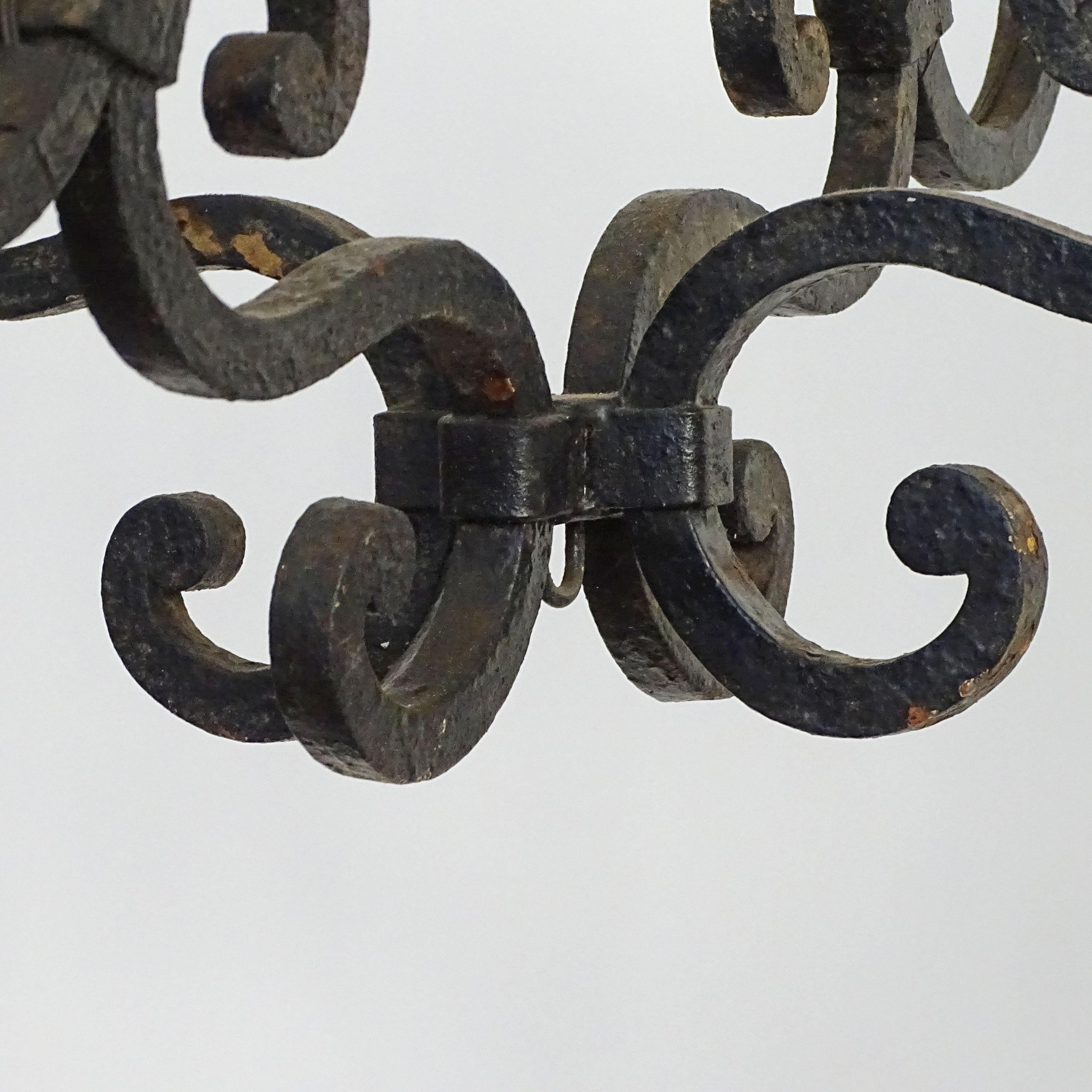 Italian Wrought Iron Eight Lights Rustic Ceiling Lamp For Sale 3