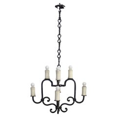 Italian Wrought Iron Eight Lights Rustic Ceiling Lamp