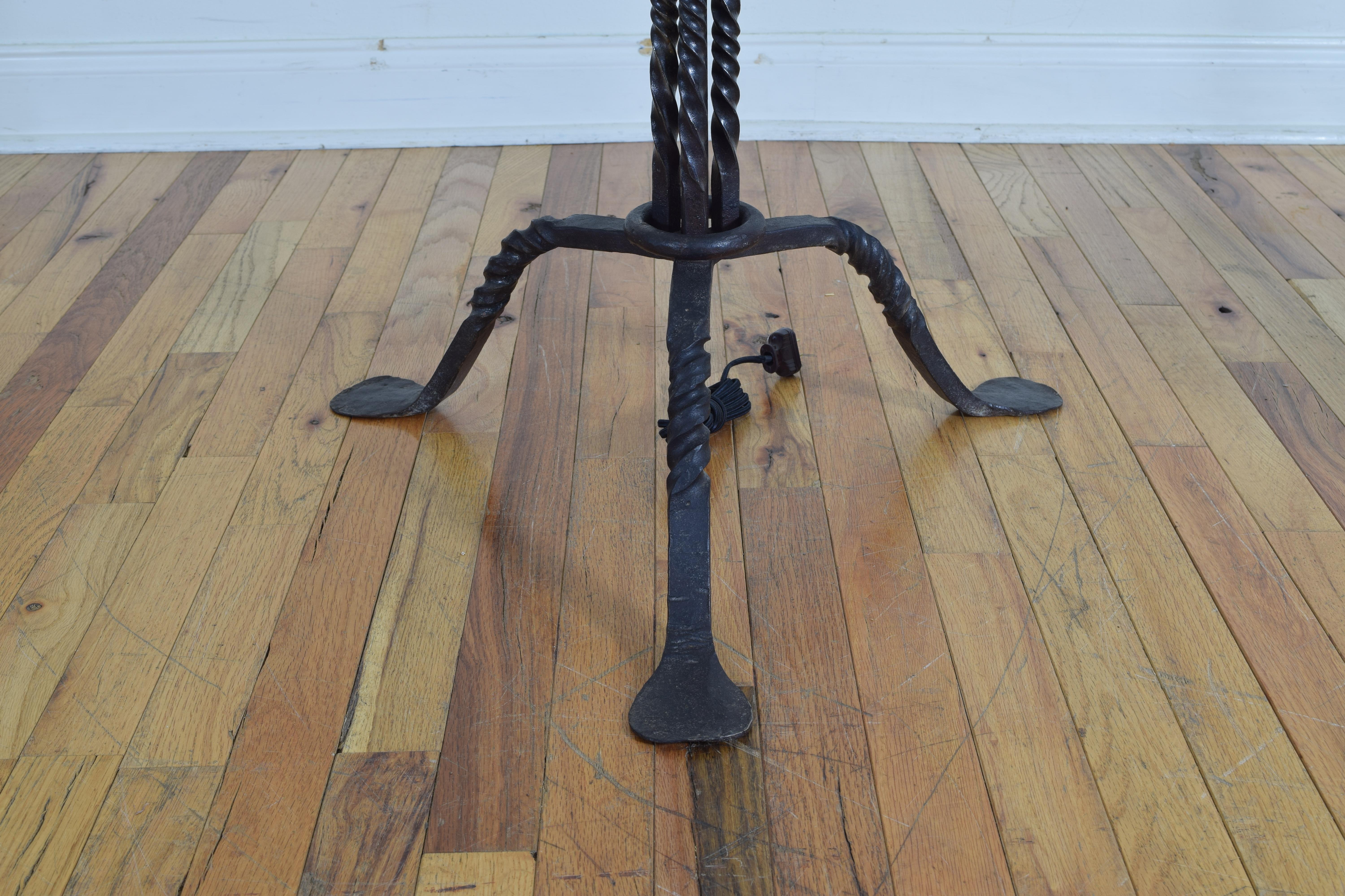 Italian Wrought Iron Floor Lamp, Three-Spiral Twists, 20th Century 5