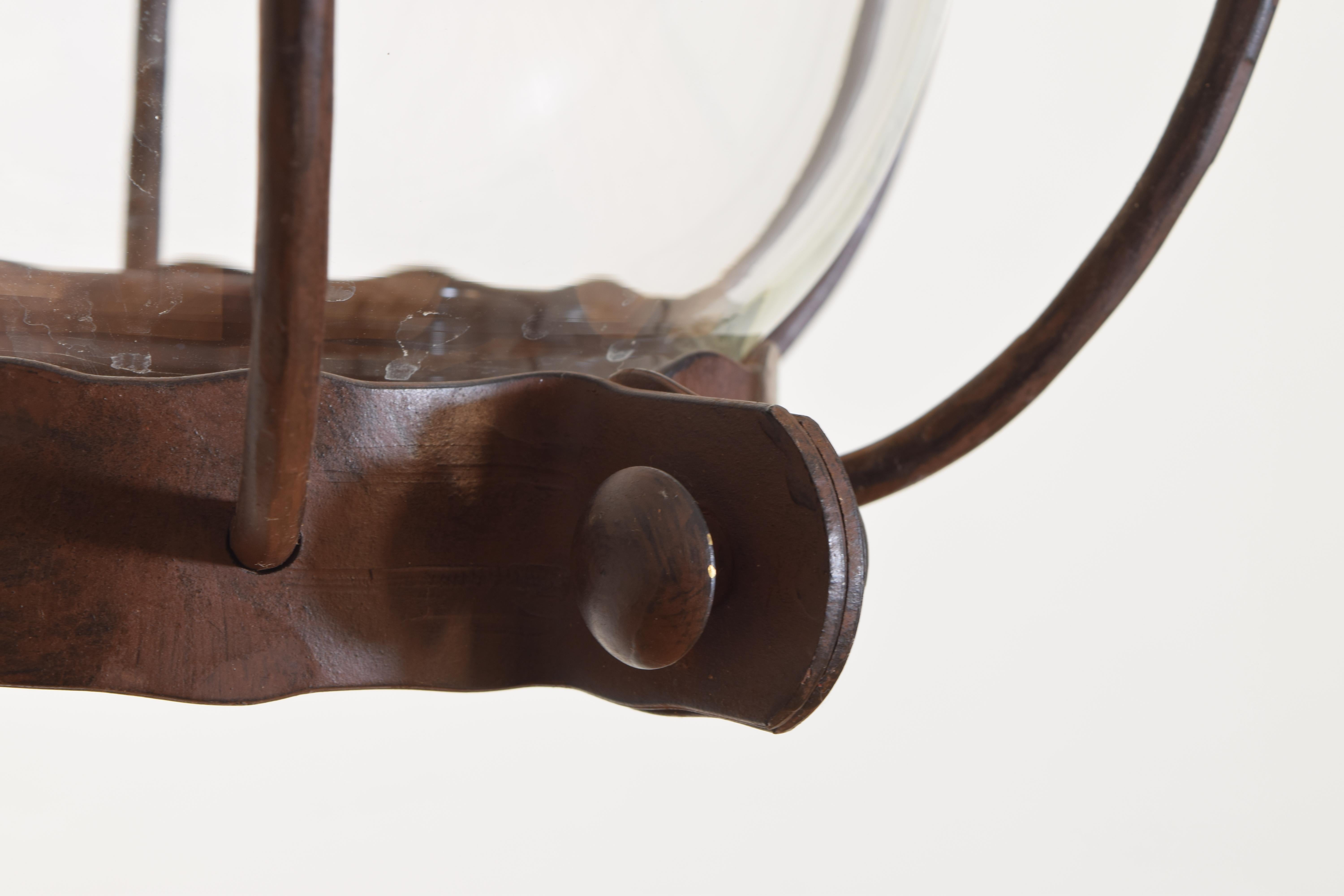 Italian Wrought Iron & Glass Globe 2-Light Lantern Chandelier, ca. 1900 6