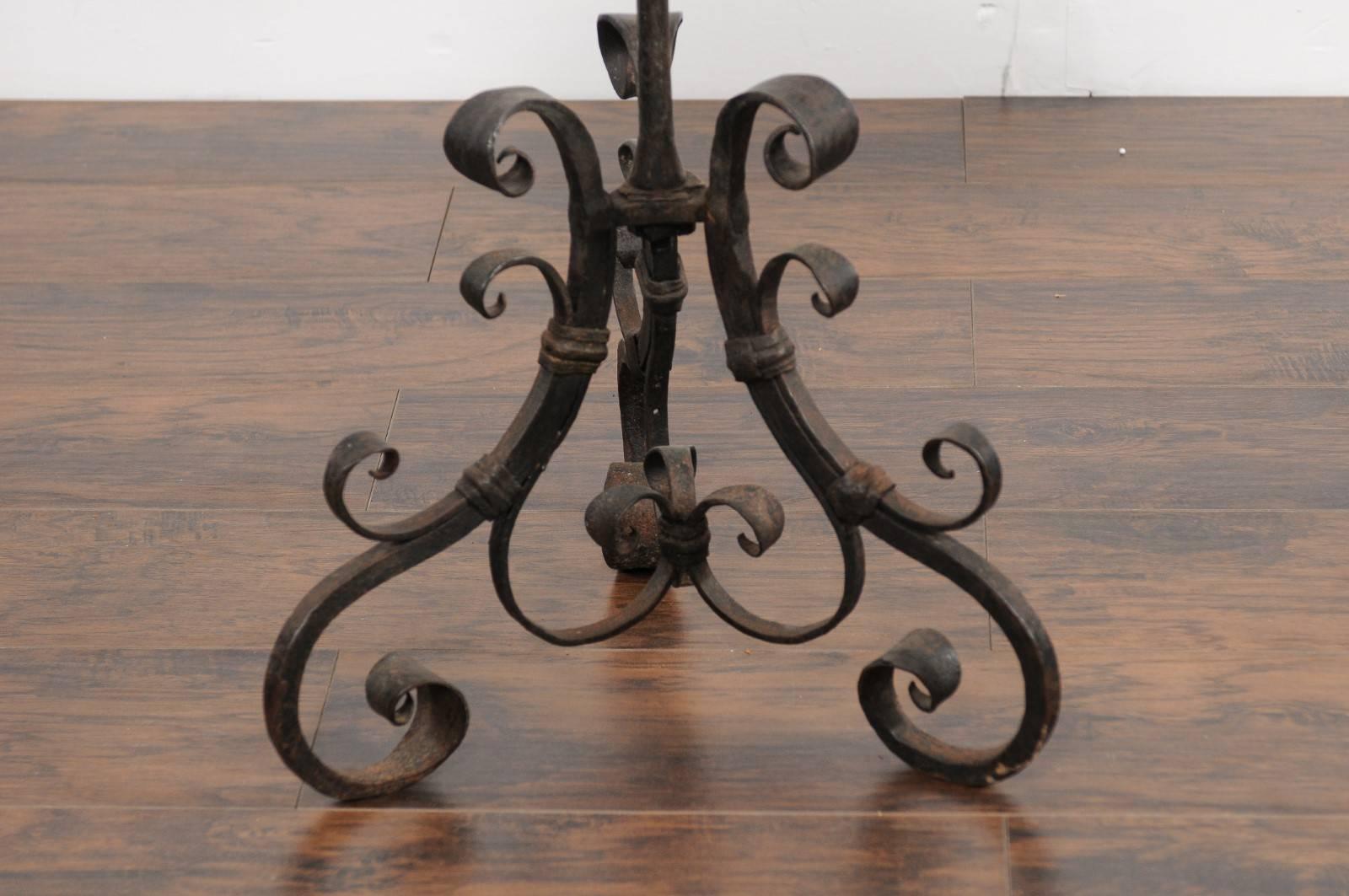 Italian Wrought-Iron Pedestal Side Table with Antique Mirror Top, circa 1870 3