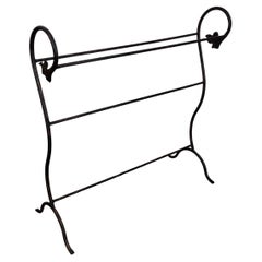 Antique Italian Wrought Iron Towel Rack Rail with Curved Leaf Decor Legs
