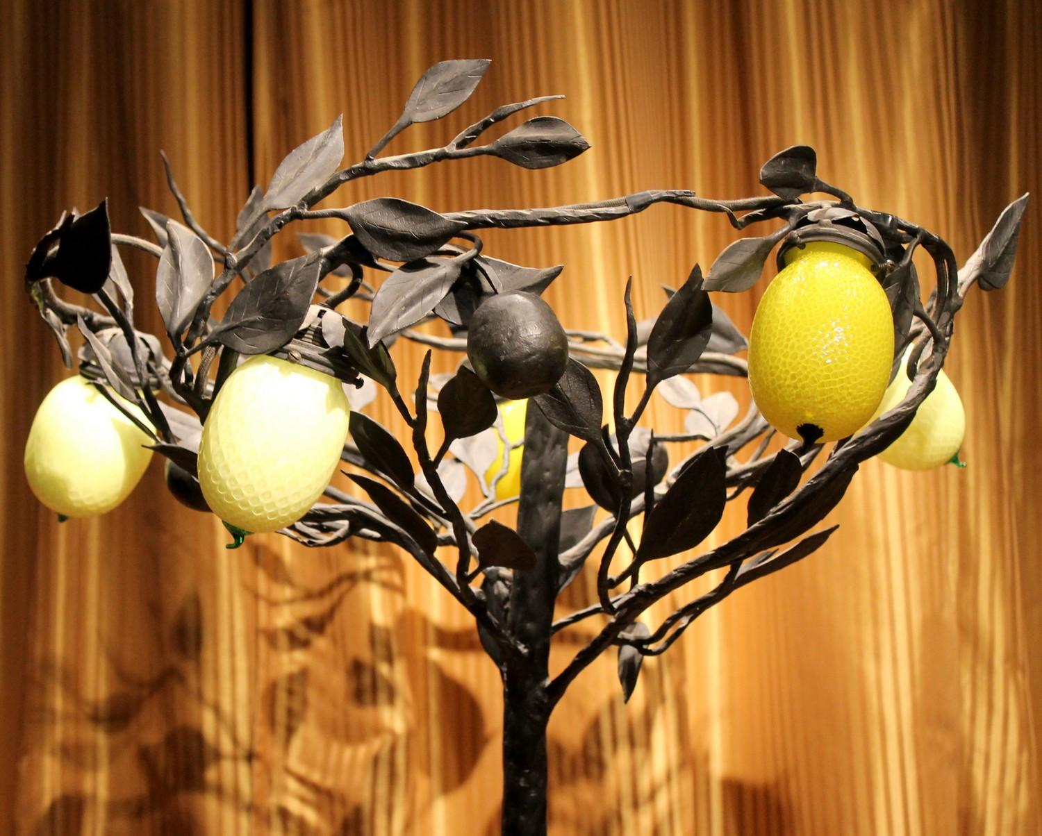 Italian Wrought Iron Tree Floor Lamp with Blown Glass Lemons Shape Shades, 1930s 7