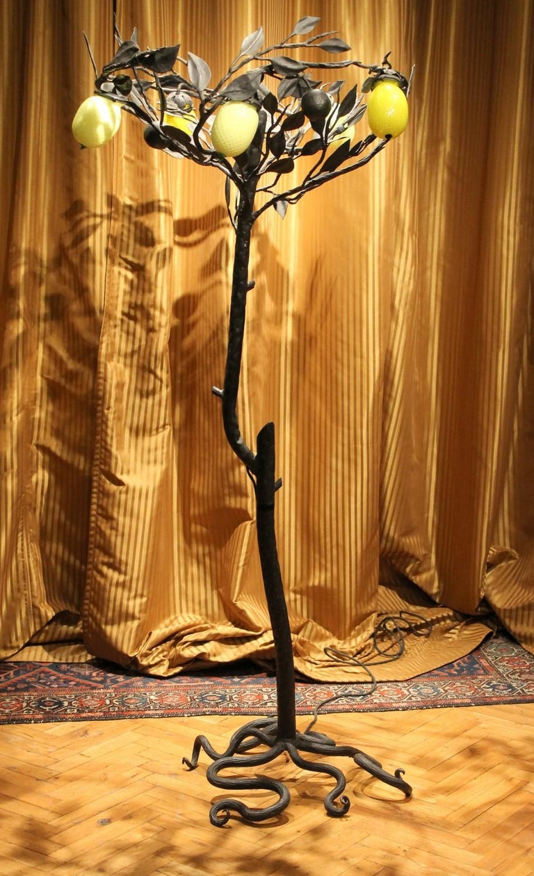 Italian Wrought Iron Tree Floor Lamp with Blown Glass ...