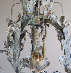 Italian Wrought Iron and Wood Painted Tassel Chandelier