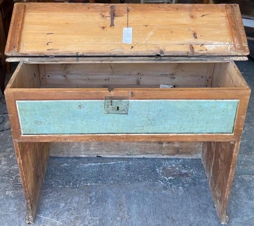Italian 19th century painted pine counter with inner chamber and original hardware.