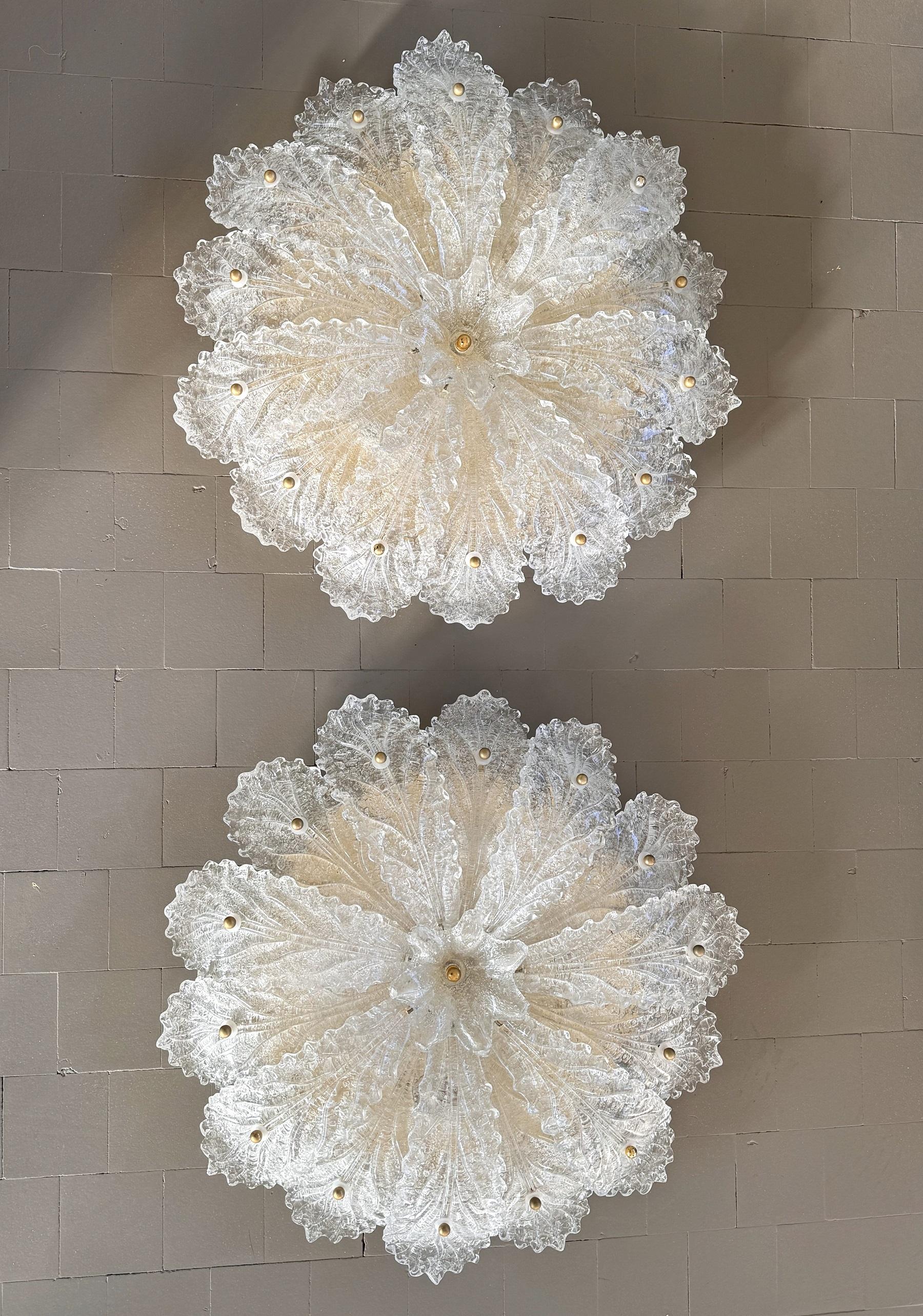 Italian XL MidCentury Flush Mount Chandelier with Grit Murano Glass, 1970s 3