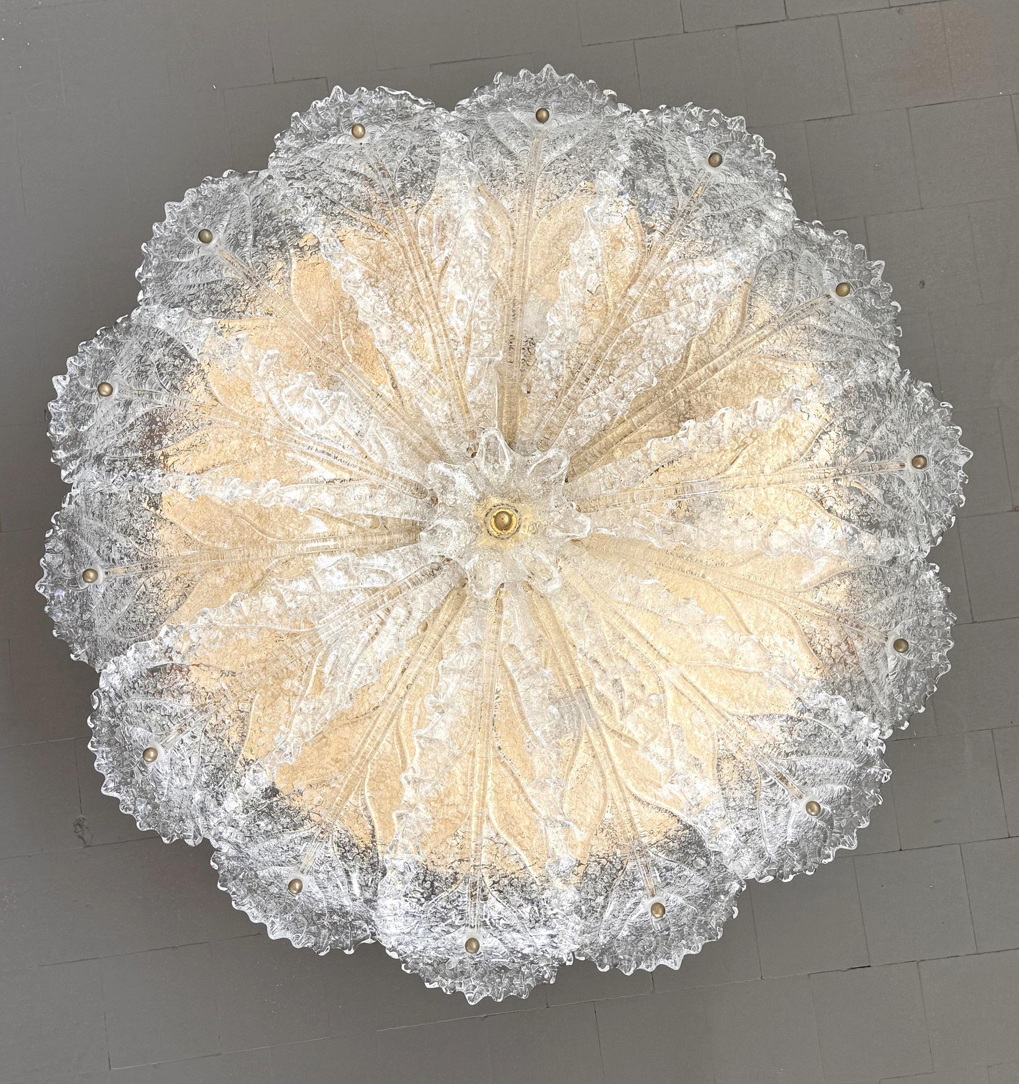 Italian XL MidCentury Flush Mount Chandelier with Grit Murano Glass, 1970s For Sale 3
