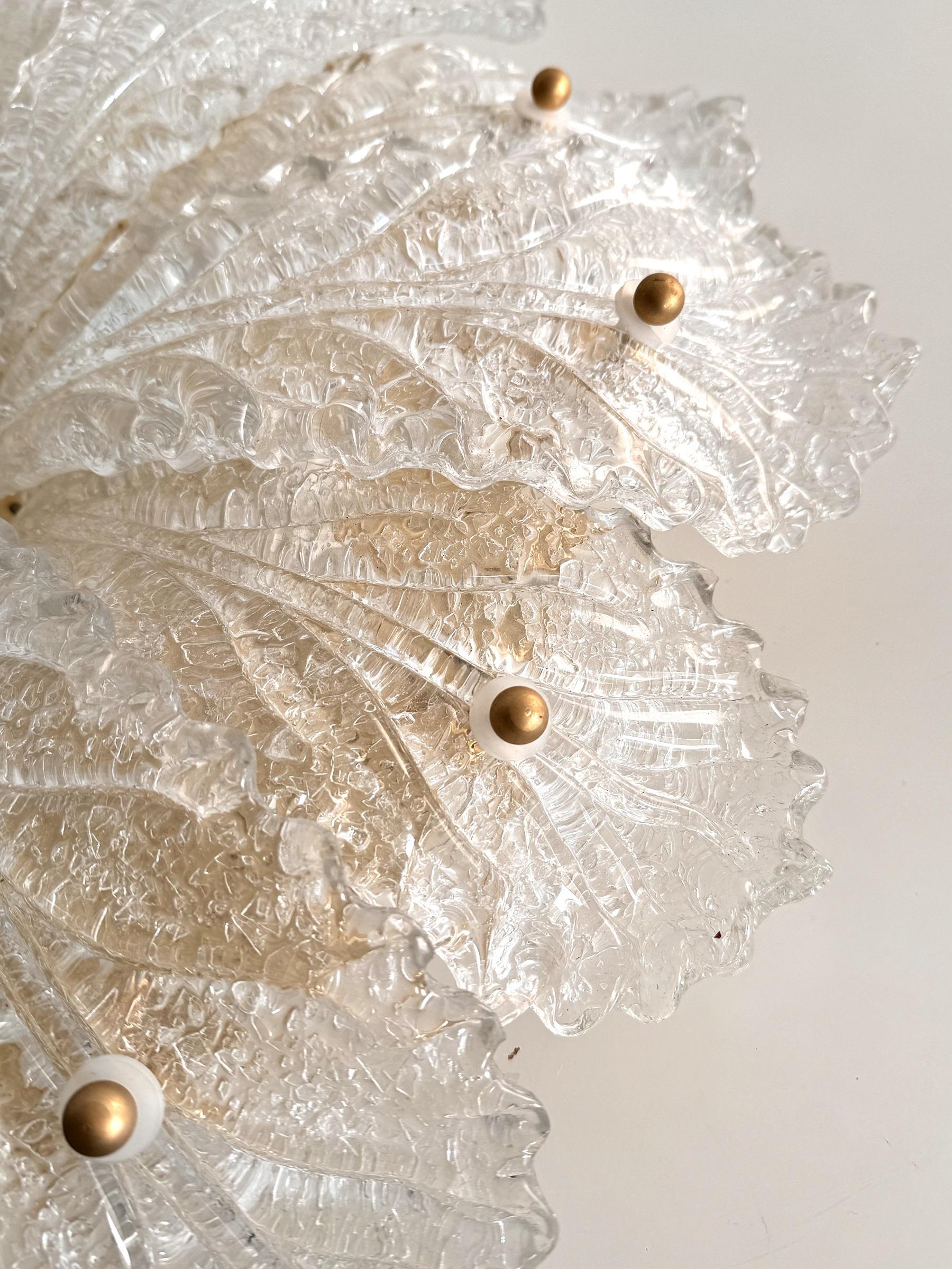 Italian XL MidCentury Flush Mount Chandelier with Grit Murano Glass, 1970s 4