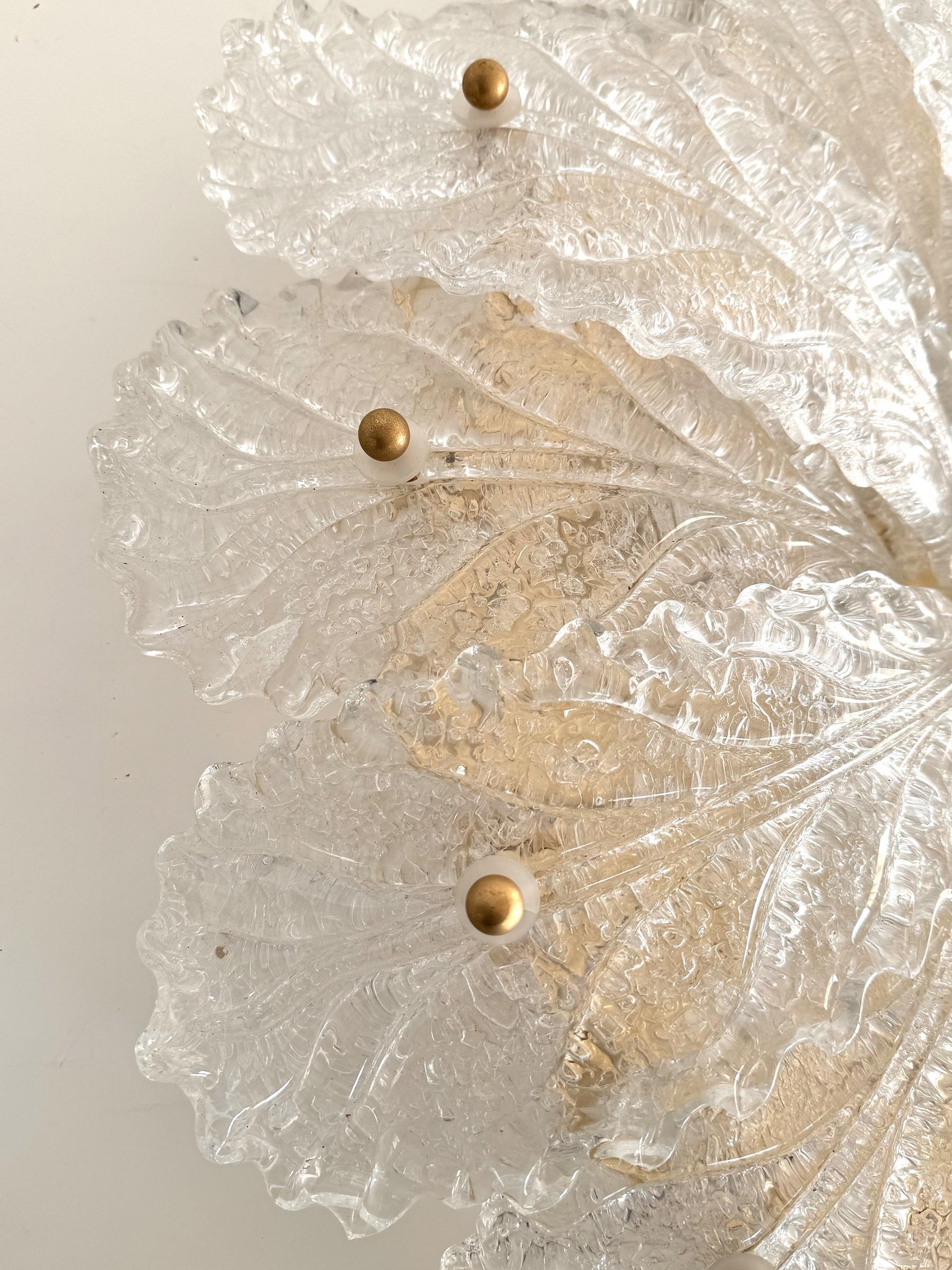 Italian XL MidCentury Flush Mount Chandelier with Grit Murano Glass, 1970s 5
