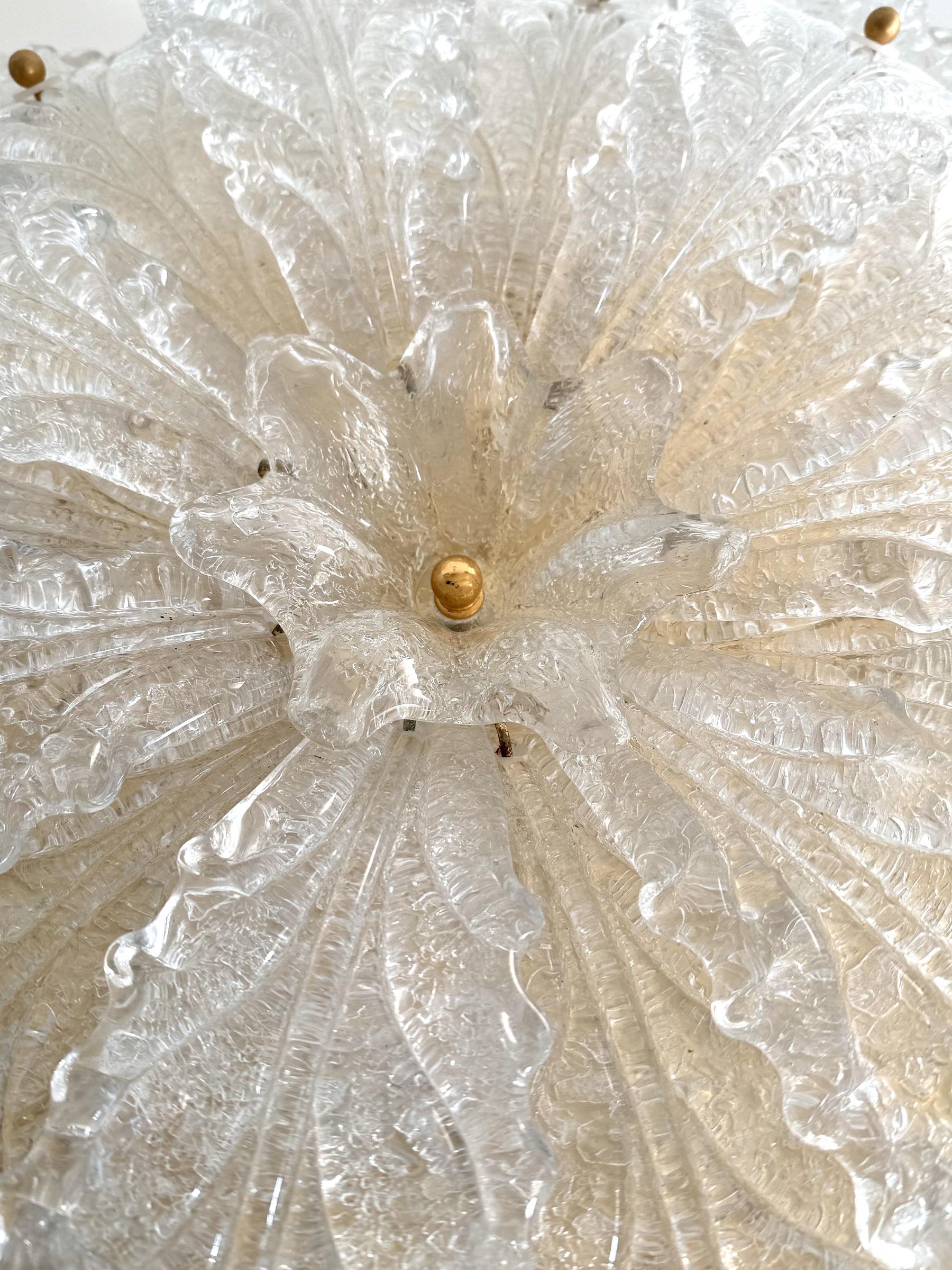 Italian XL MidCentury Flush Mount Chandelier with Grit Murano Glass, 1970s 6