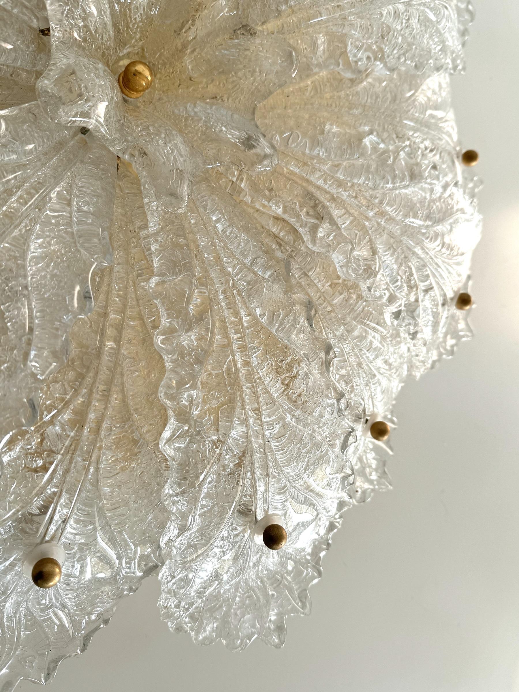 Italian XL MidCentury Flush Mount Chandelier with Grit Murano Glass, 1970s 7