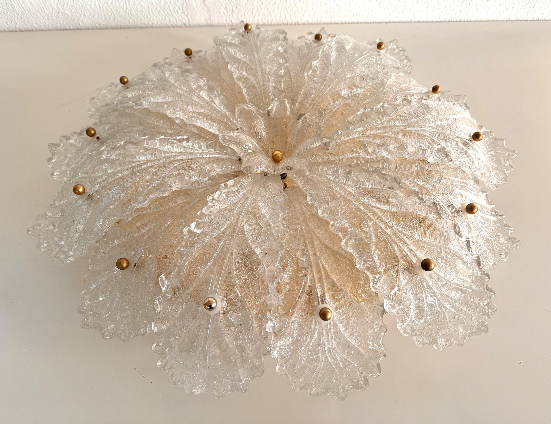 Mid-Century Modern Italian XL MidCentury Flush Mount Chandelier with Grit Murano Glass, 1970s