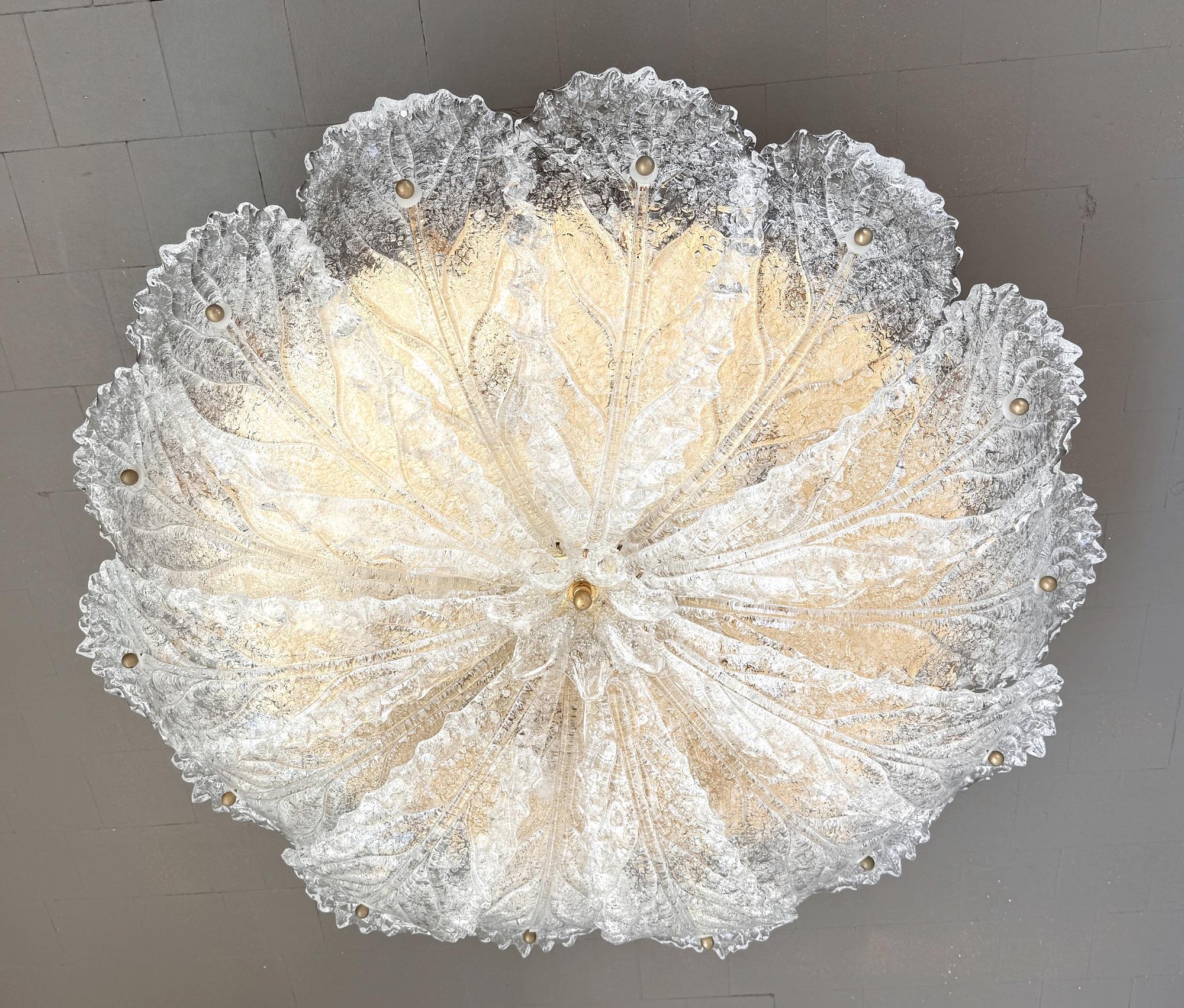 Mid-Century Modern Italian XL MidCentury Flush Mount Chandelier with Grit Murano Glass, 1970s For Sale