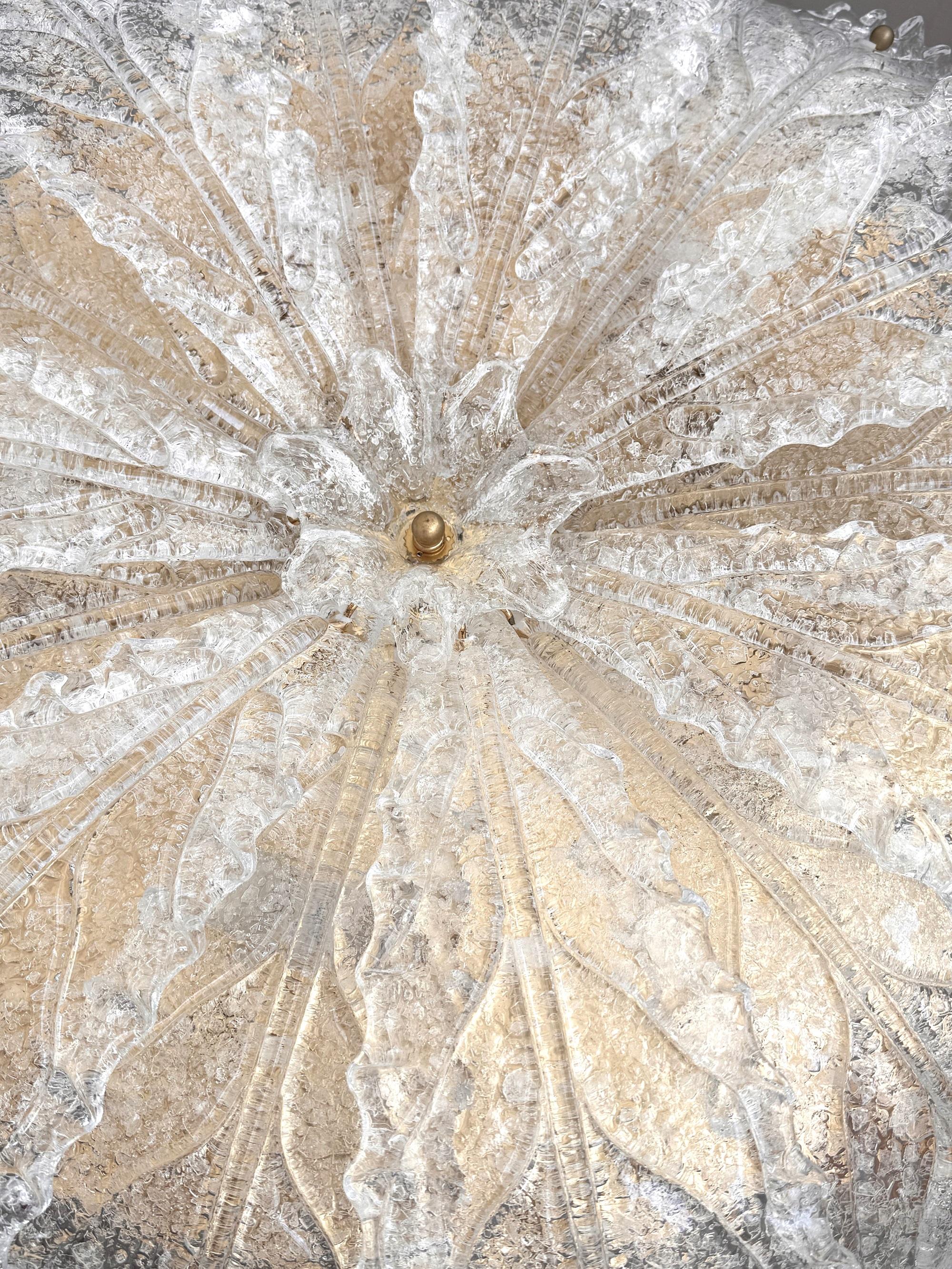 Hand-Crafted Italian XL MidCentury Flush Mount Chandelier with Grit Murano Glass, 1970s For Sale