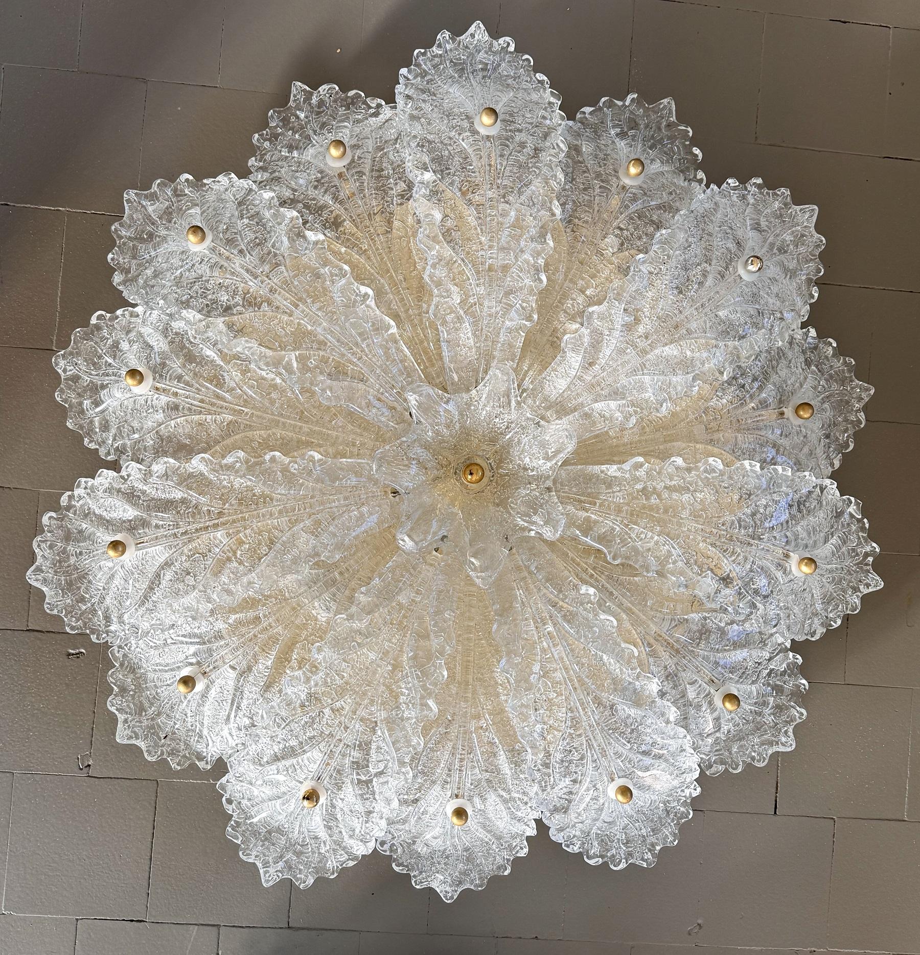 Late 20th Century Italian XL MidCentury Flush Mount Chandelier with Grit Murano Glass, 1970s
