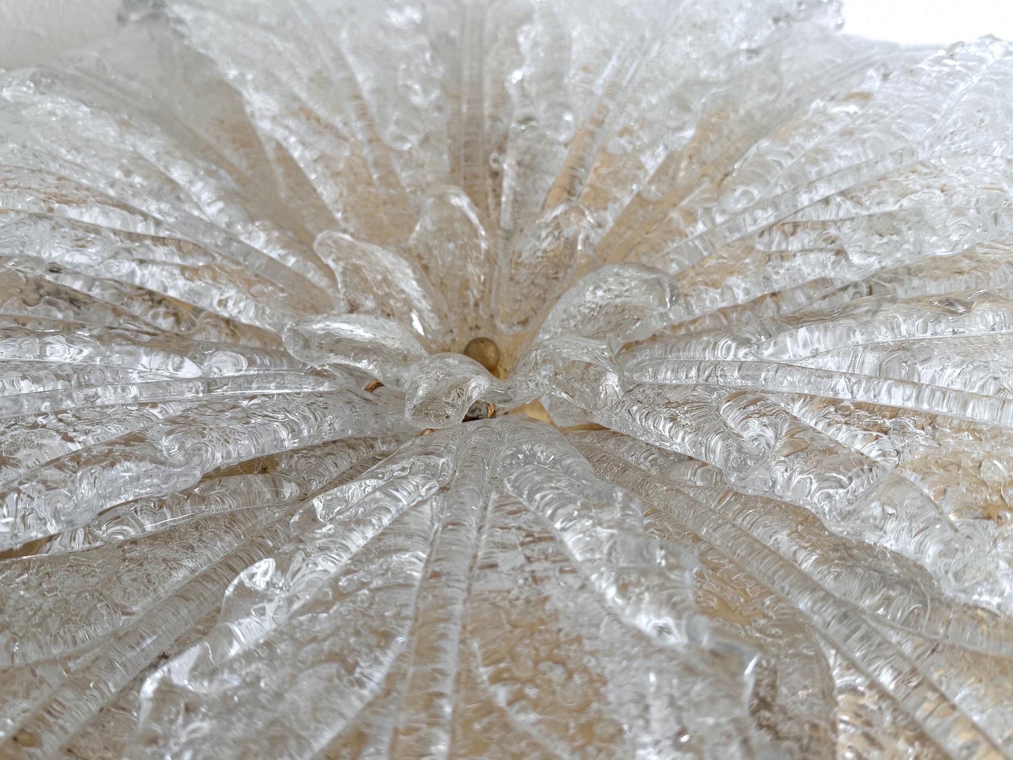 Metal Italian XL MidCentury Flush Mount Chandelier with Grit Murano Glass, 1970s For Sale