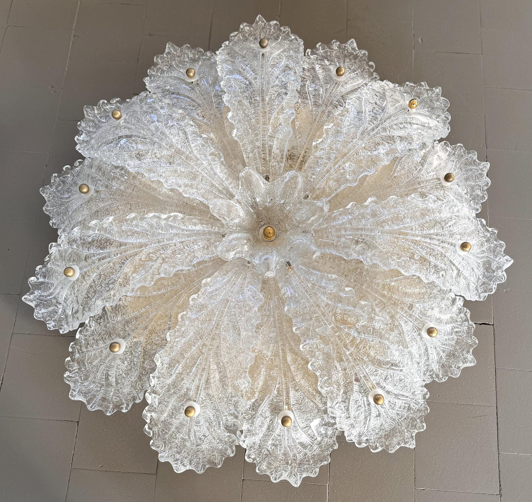 Italian XL MidCentury Flush Mount Chandelier with Grit Murano Glass, 1970s 1
