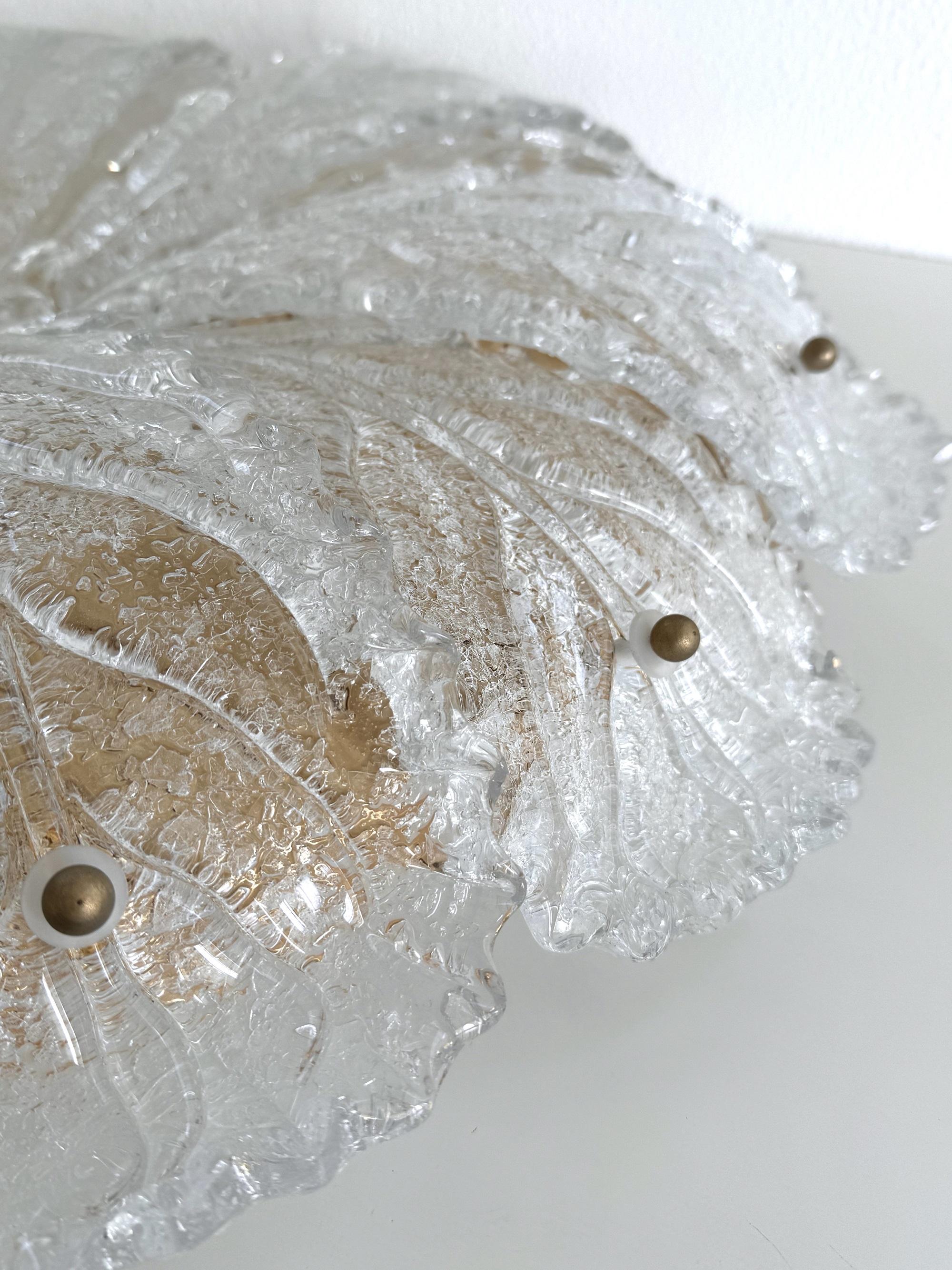 Italian XL MidCentury Flush Mount Chandelier with Grit Murano Glass, 1970s For Sale 1
