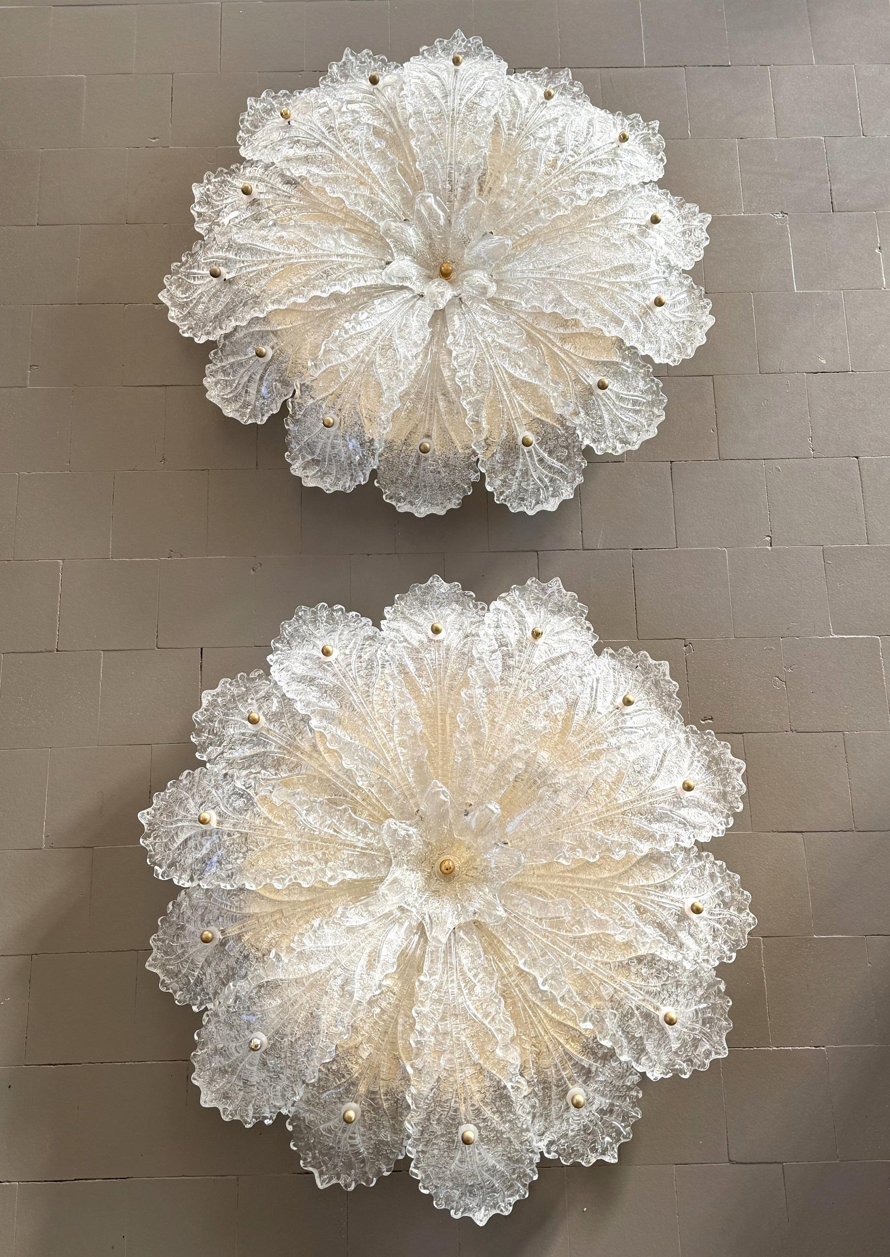 Italian XL MidCentury Flush Mount Chandelier with Grit Murano Glass, 1970s 2