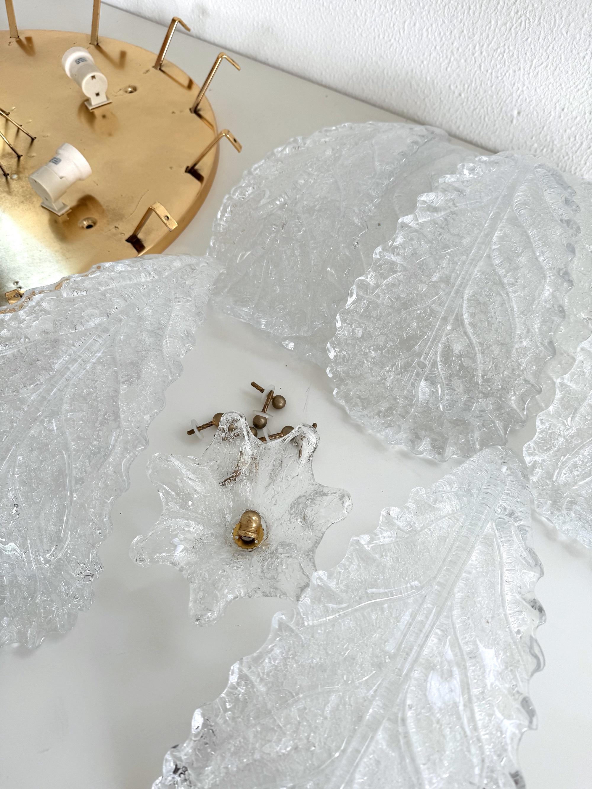 Italian XL MidCentury Flush Mount Chandelier with Grit Murano Glass, 1970s For Sale 2