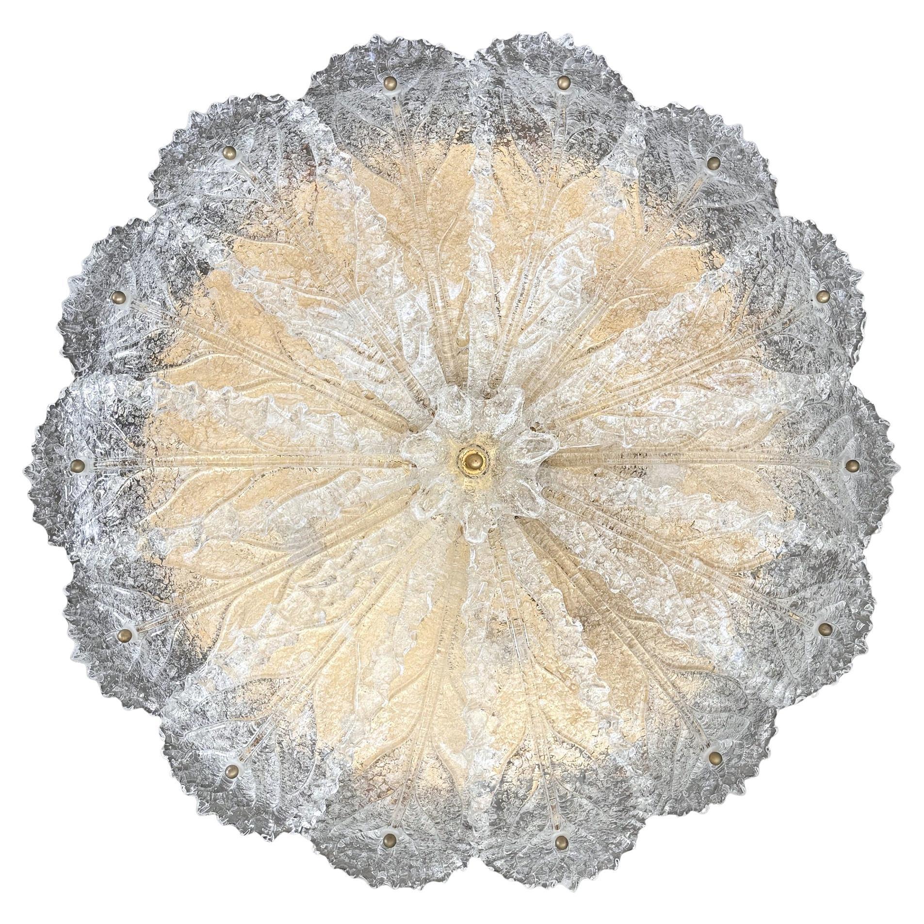 Italian XL MidCentury Flush Mount Chandelier with Grit Murano Glass, 1970s For Sale