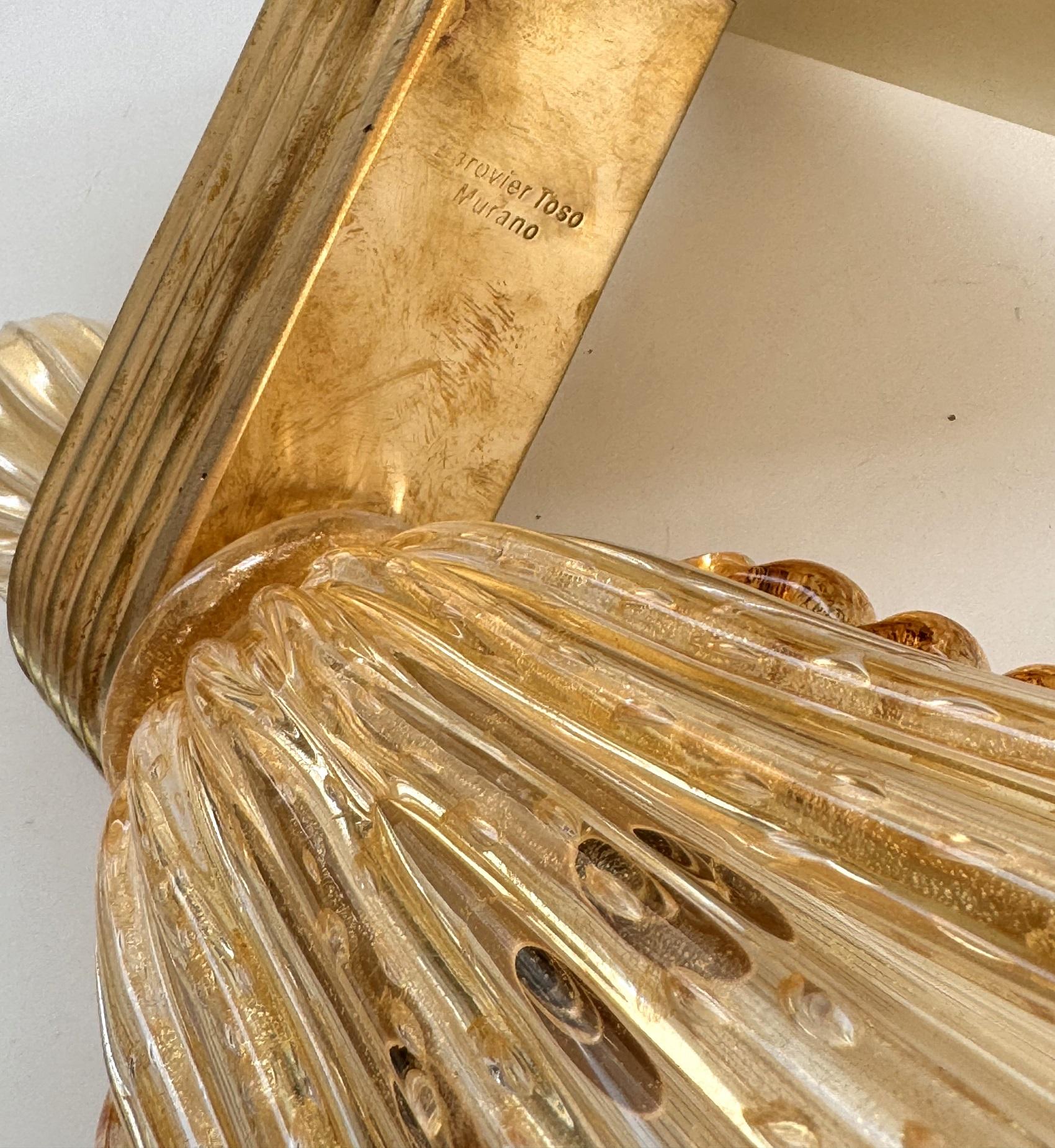 Lampes murales italiennes XL en verre de Murano et laiton par Barovier&Toso, années 1990 3