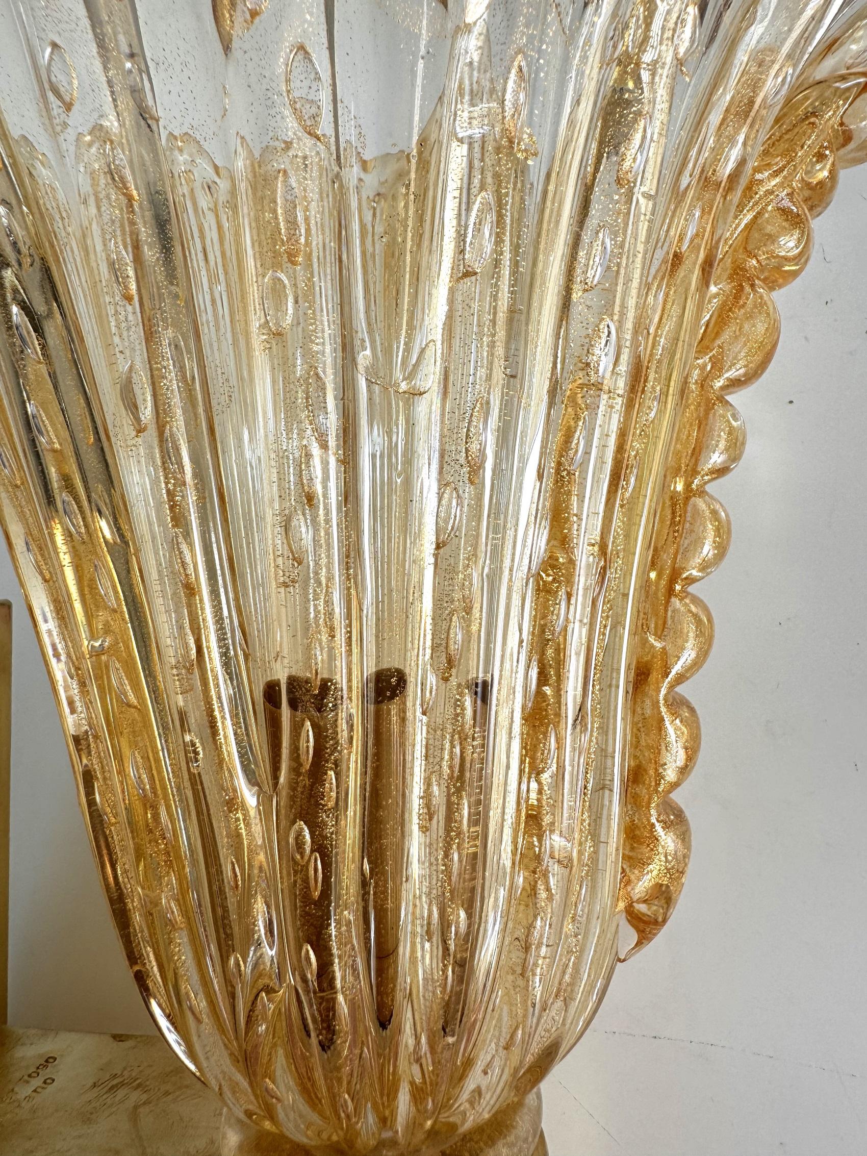 Lampes murales italiennes XL en verre de Murano et laiton par Barovier&Toso, années 1990 4