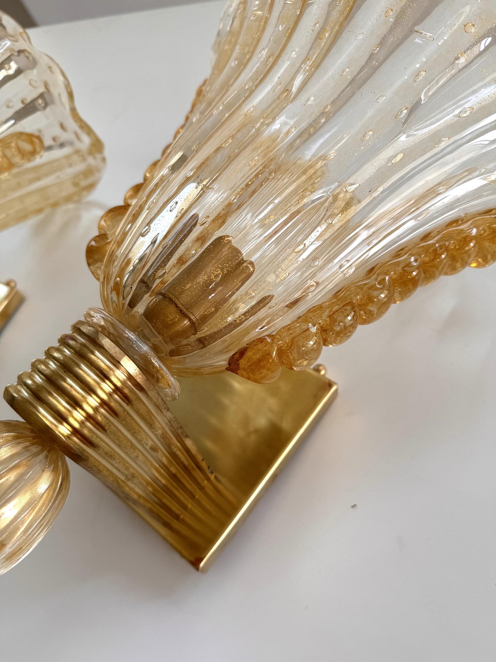 Lampes murales italiennes XL en verre de Murano et laiton par Barovier&Toso, années 1990 5