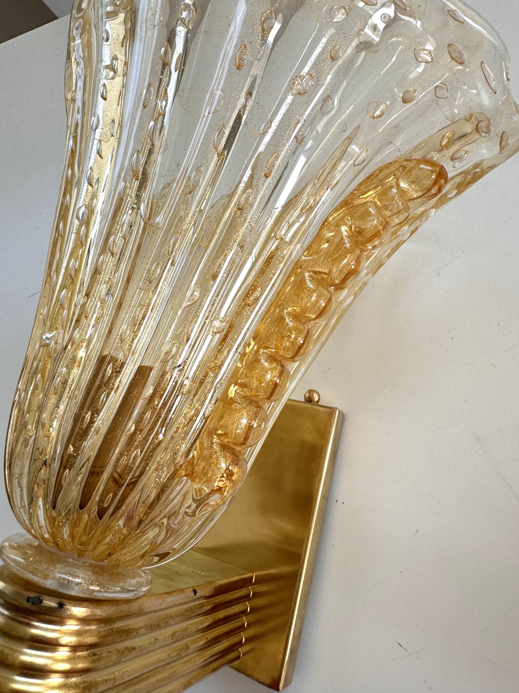 Lampes murales italiennes XL en verre de Murano et laiton par Barovier&Toso, années 1990 6
