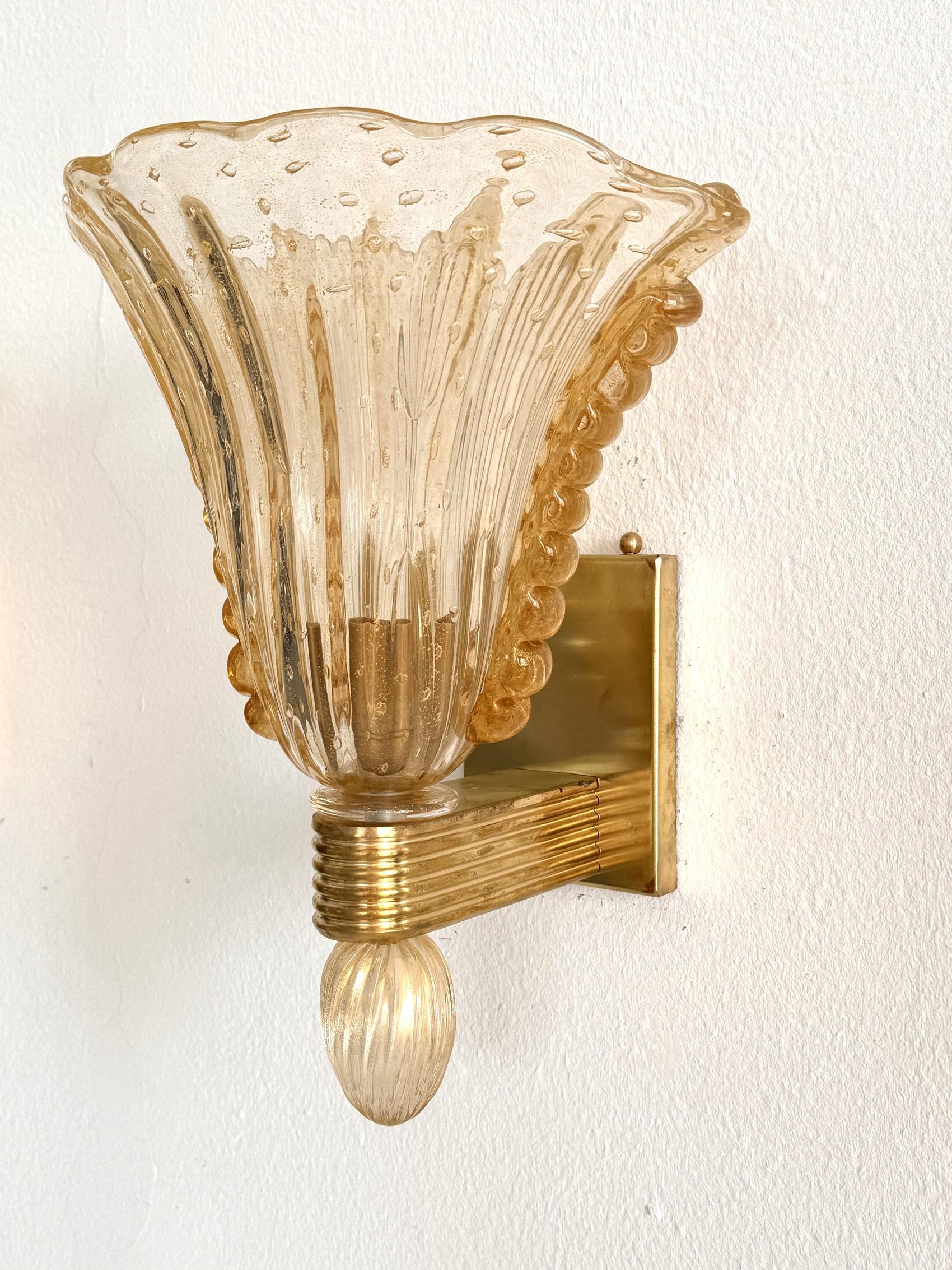 Lampes murales italiennes XL en verre de Murano et laiton par Barovier&Toso, années 1990 Bon état à Morazzone, Varese