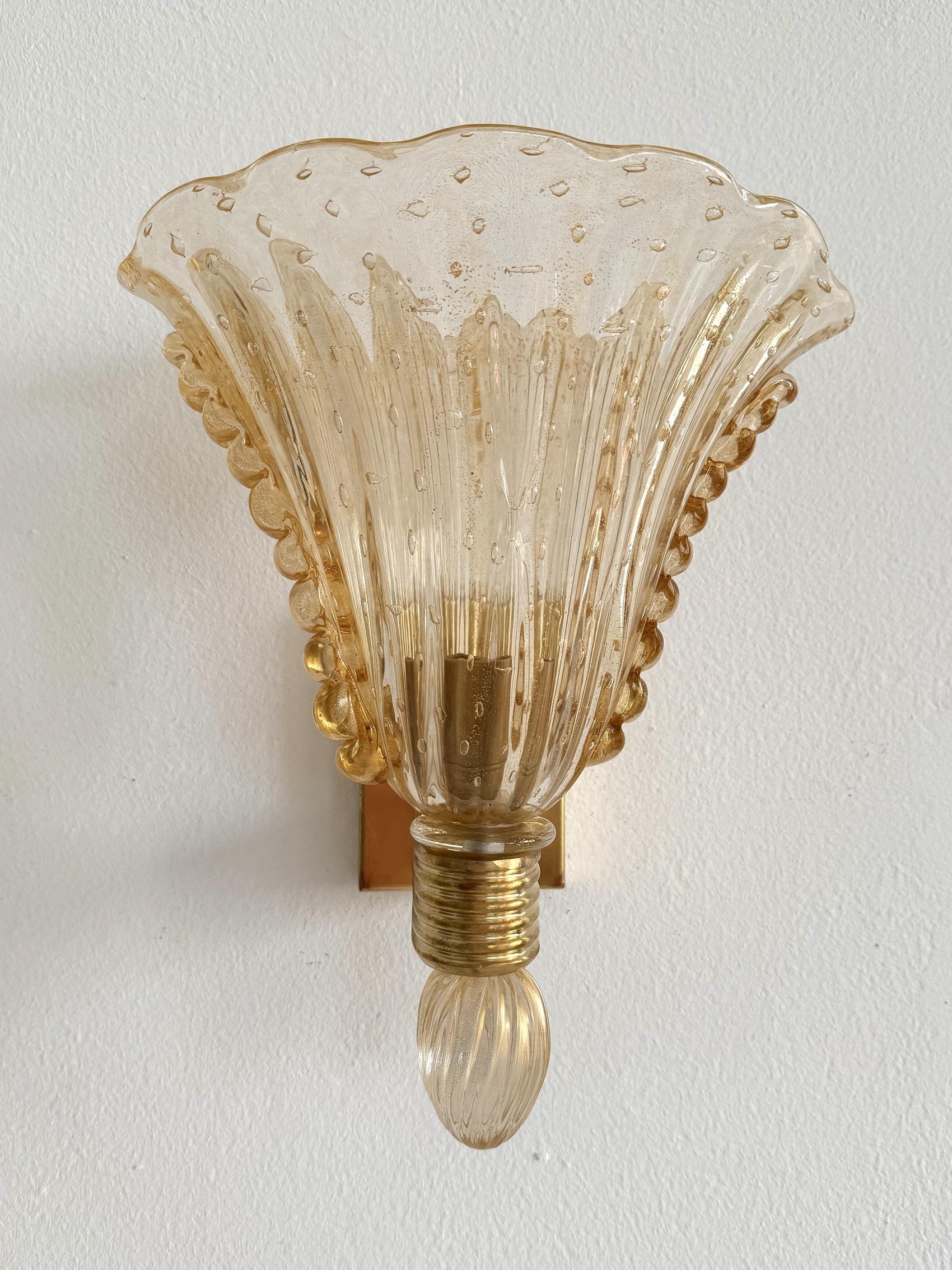 Lampes murales italiennes XL en verre de Murano et laiton par Barovier&Toso, années 1990 1