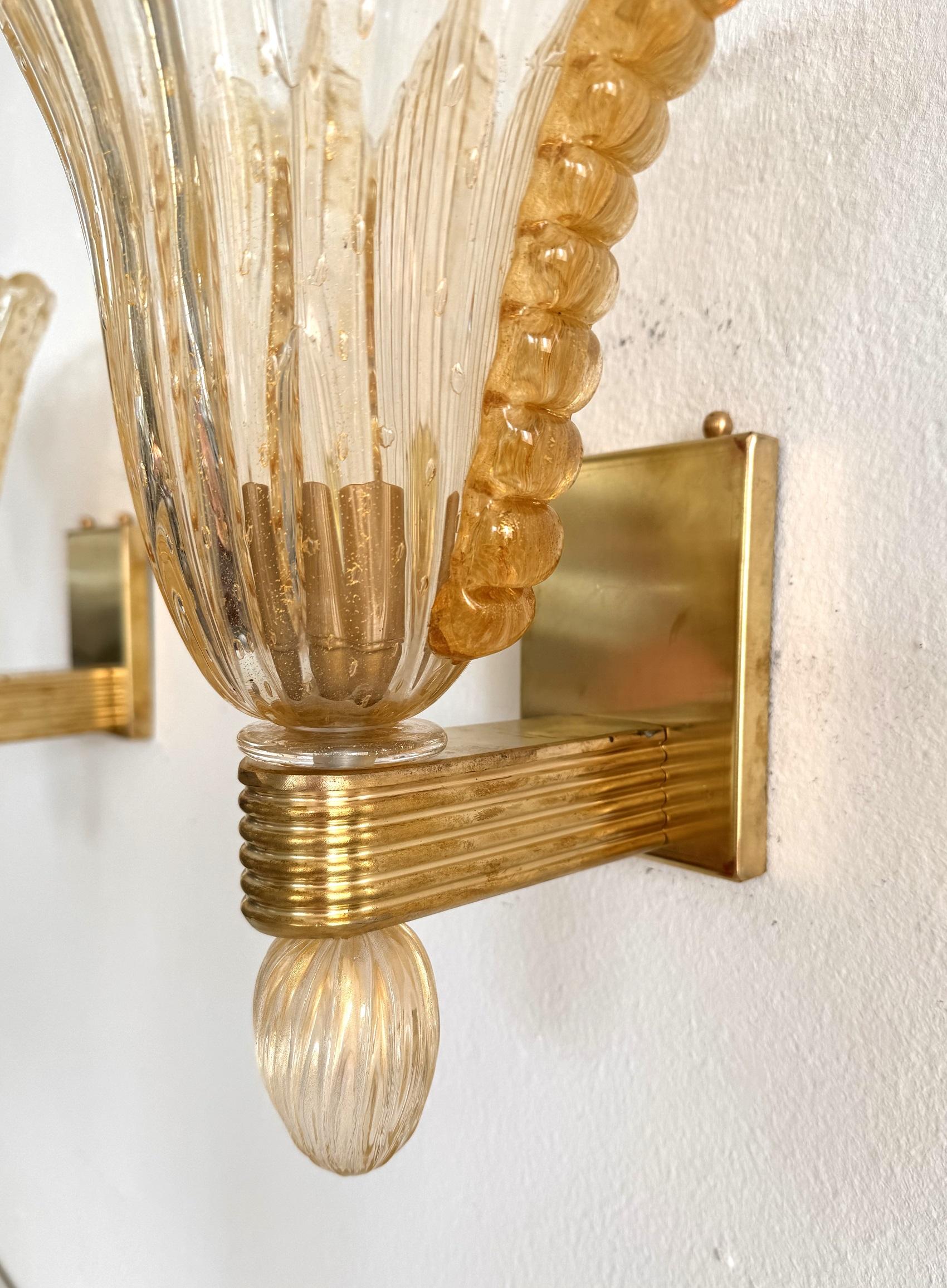 Lampes murales italiennes XL en verre de Murano et laiton par Barovier&Toso, années 1990 2