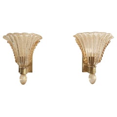 Lampes murales italiennes XL en verre de Murano et laiton par Barovier&Toso, années 1990