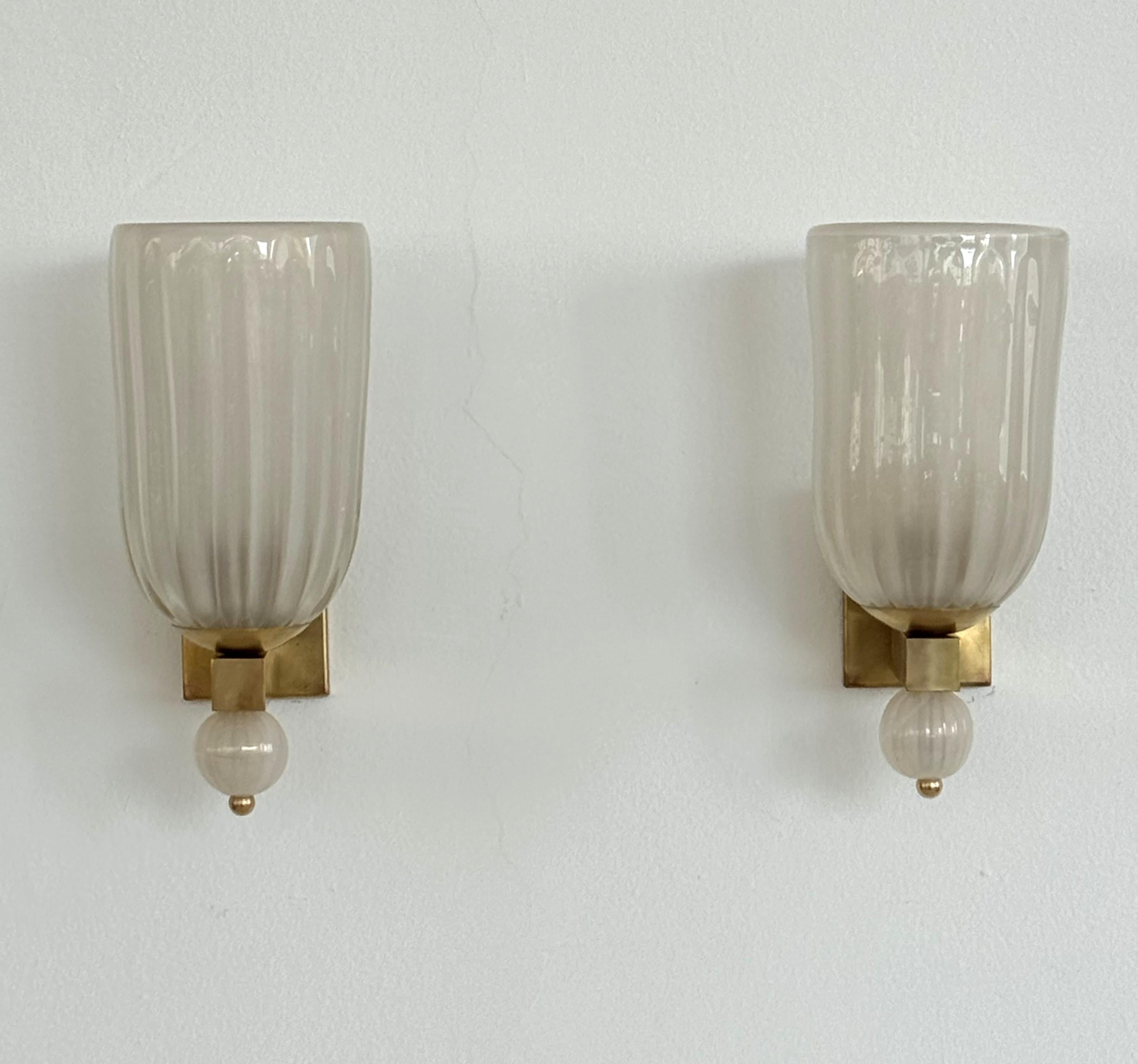 Apliques Italianos XL de Cristal de Murano y Latón en Estilo Art Déco, Década de 1990 en venta 5