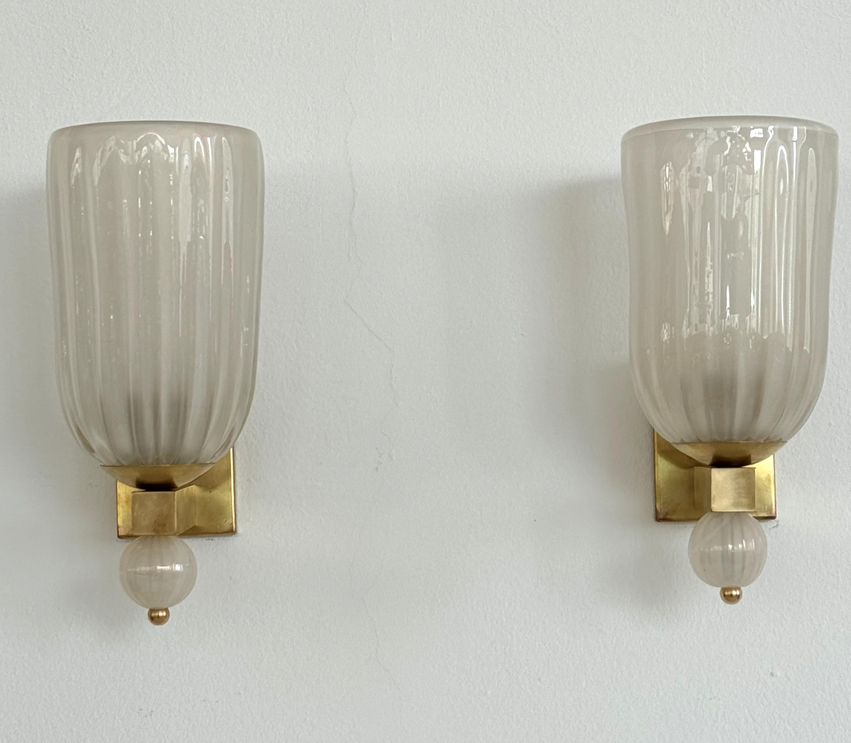 Apliques Italianos XL de Cristal de Murano y Latón en Estilo Art Déco, Década de 1990 en venta 6