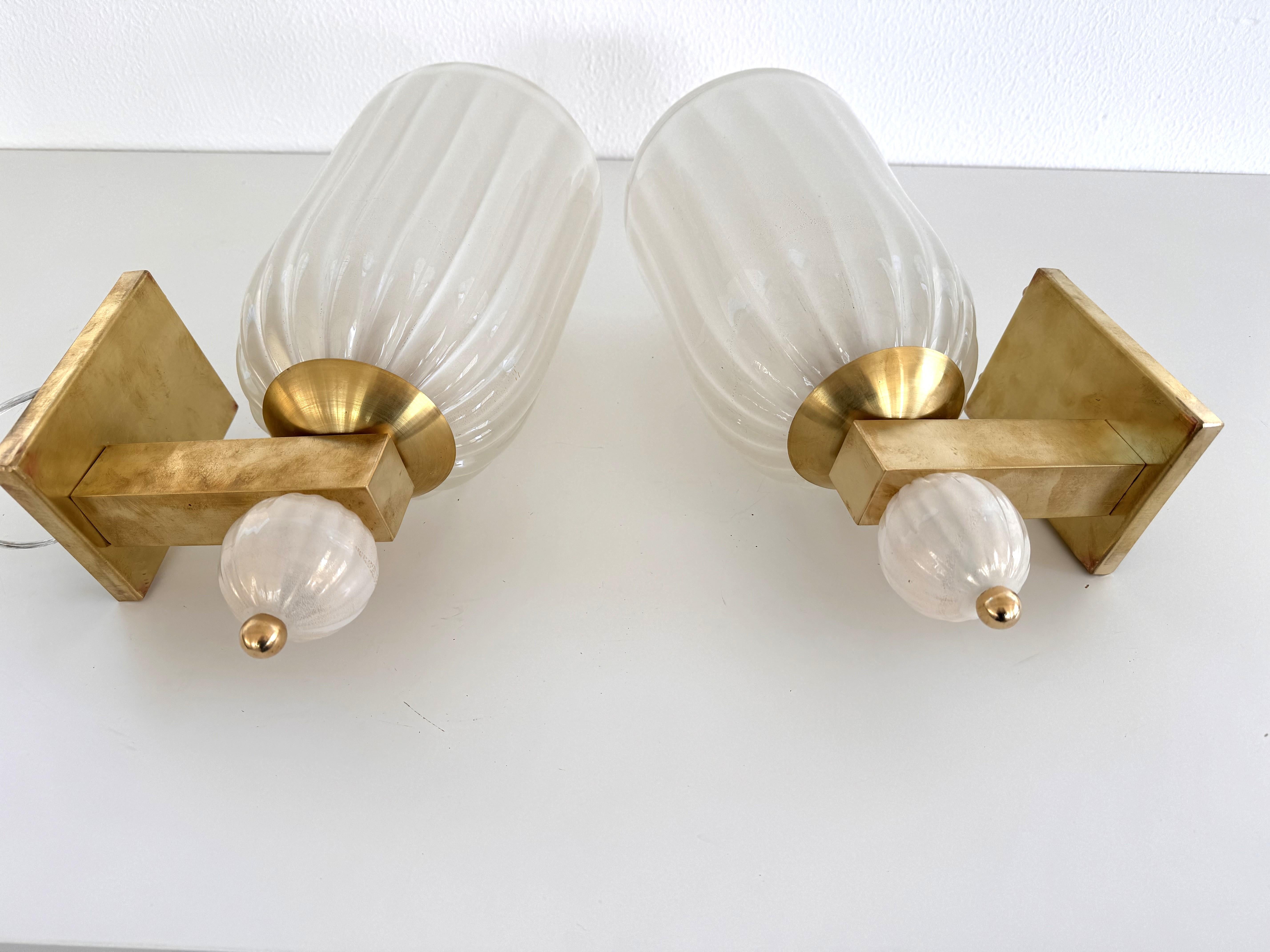 Apliques Italianos XL de Cristal de Murano y Latón en Estilo Art Déco, Década de 1990 en venta 7