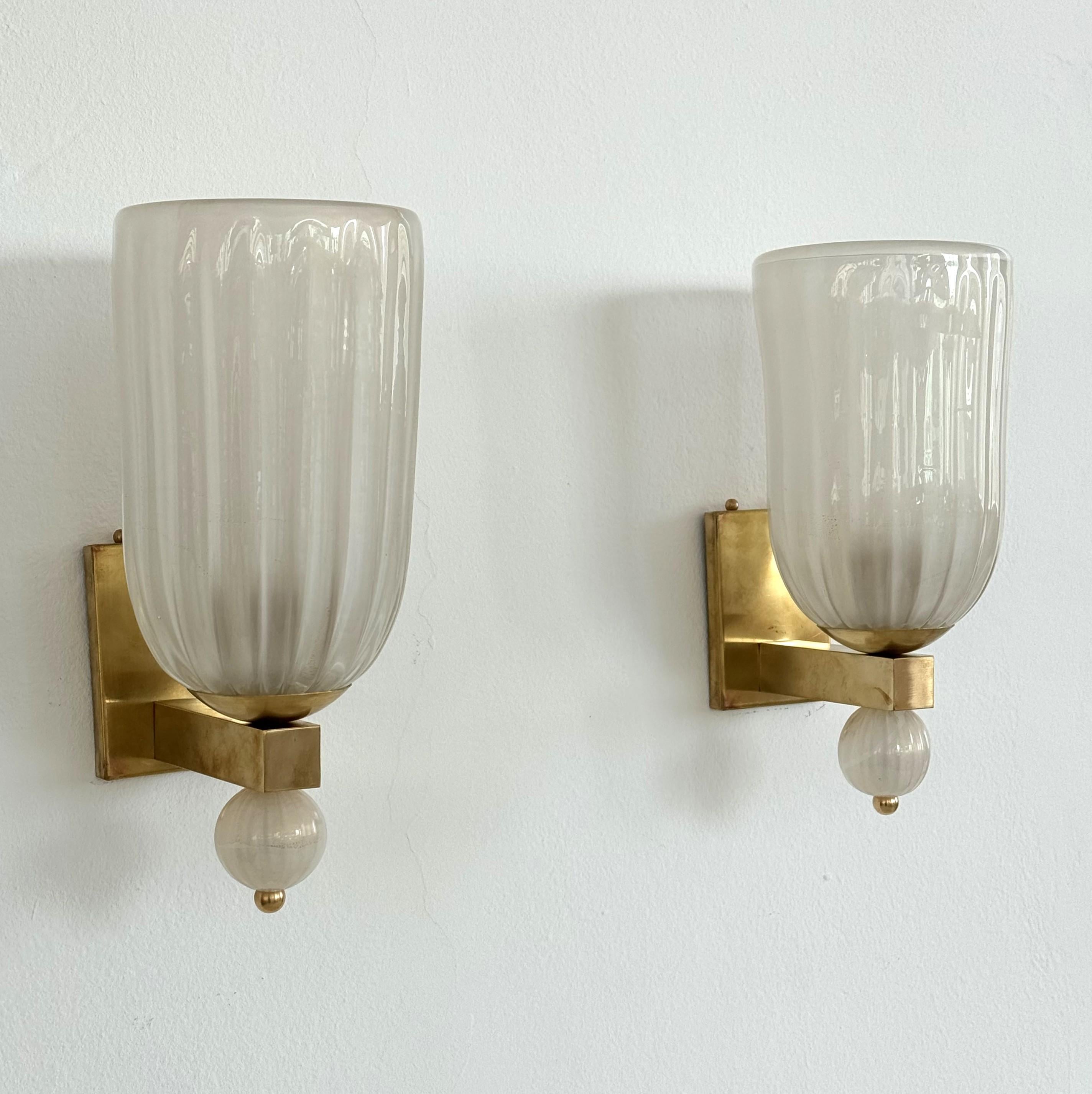 Apliques Italianos XL de Cristal de Murano y Latón en Estilo Art Déco, Década de 1990 Art Decó en venta