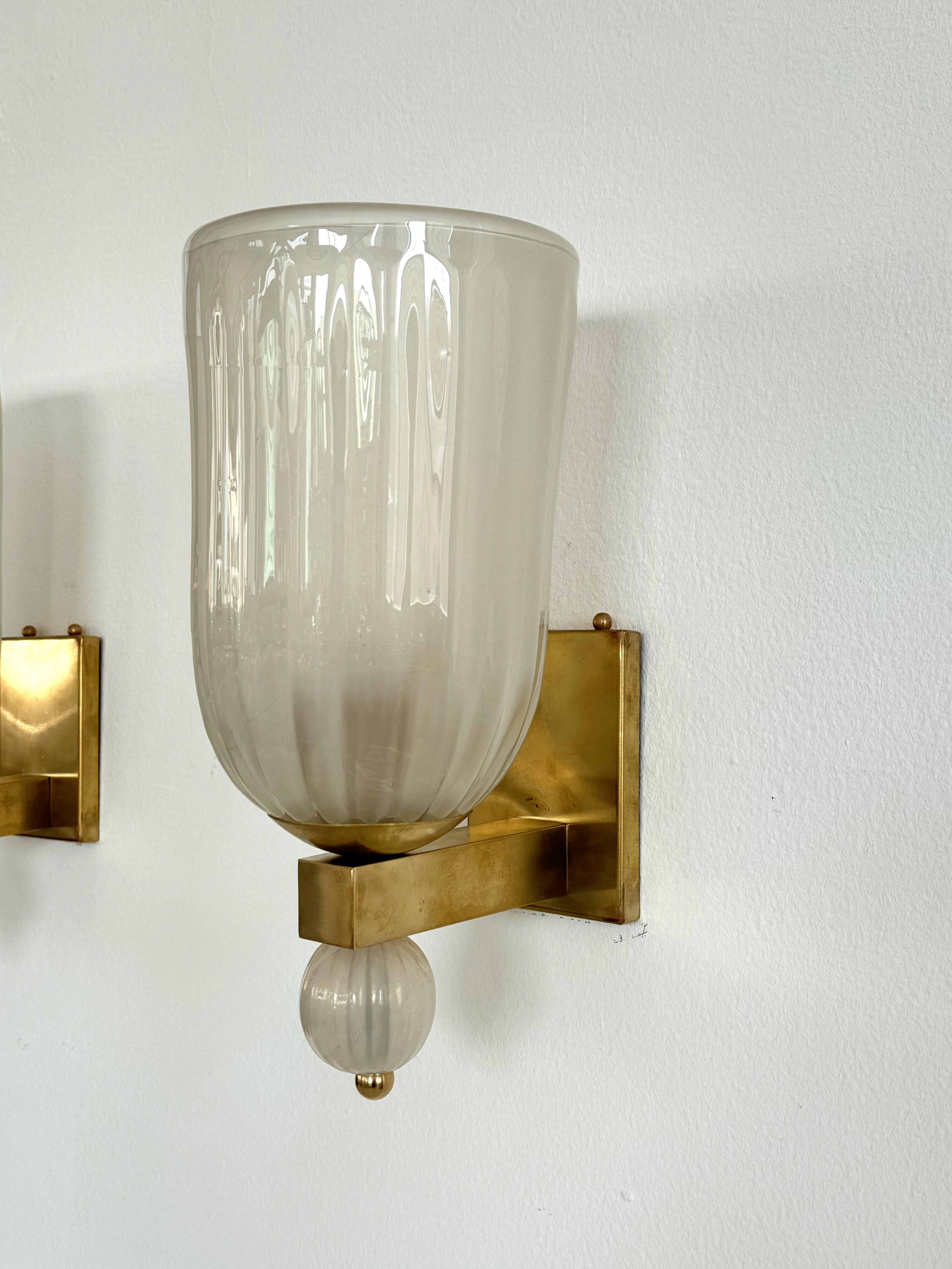 Apliques Italianos XL de Cristal de Murano y Latón en Estilo Art Déco, Década de 1990 en Bueno estado para la venta en Morazzone, Varese